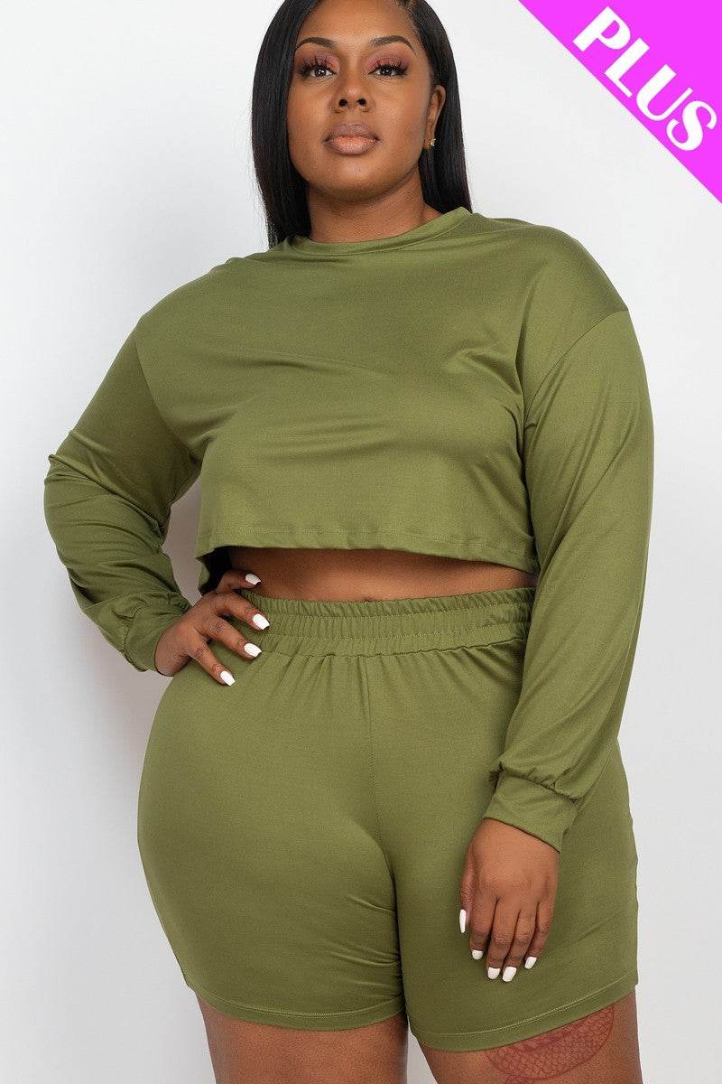 Plus Size Cozy Crop Top And Shorts Set - DaTrendStore.Com
