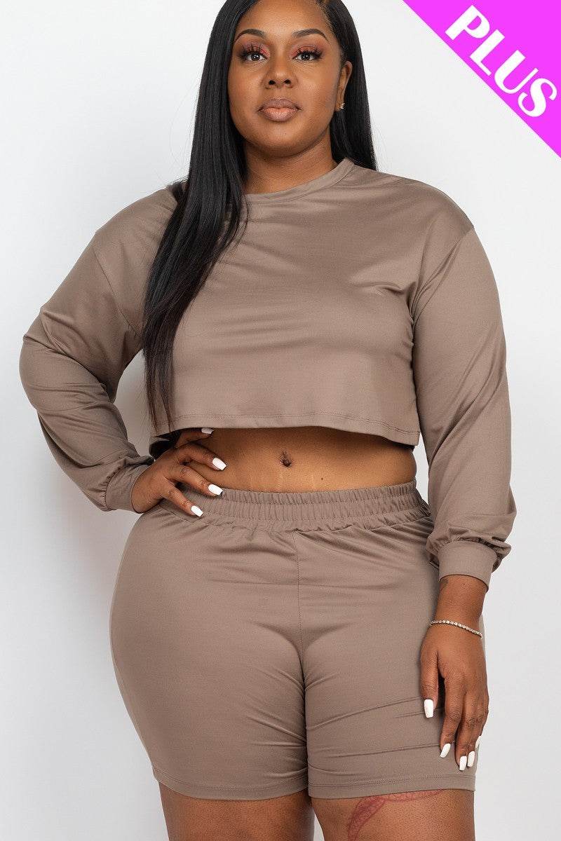 Plus Size Cozy Crop Top And Shorts Set - DaTrendStore.Com