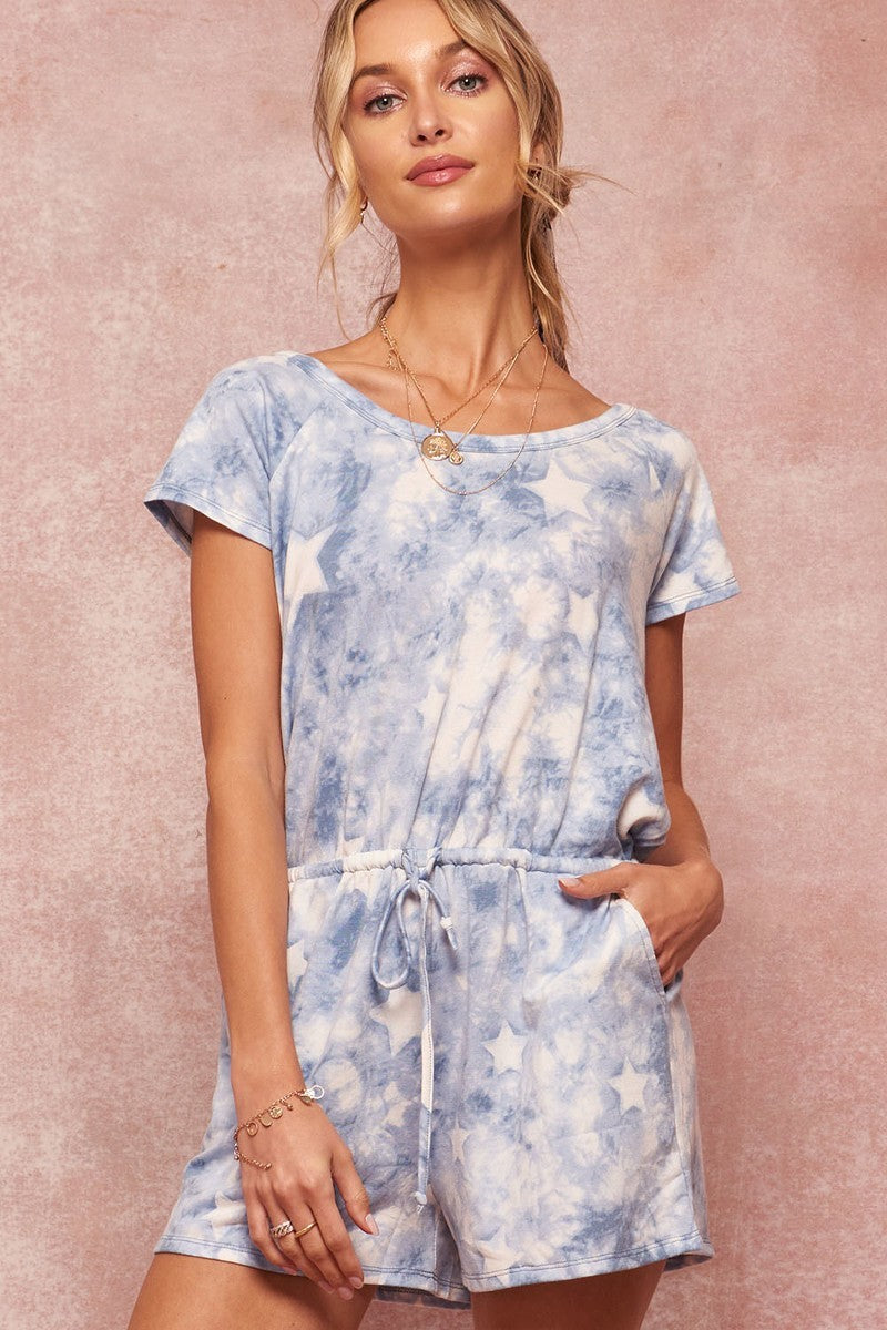 Star-Print Tie-Dye Knit Romper