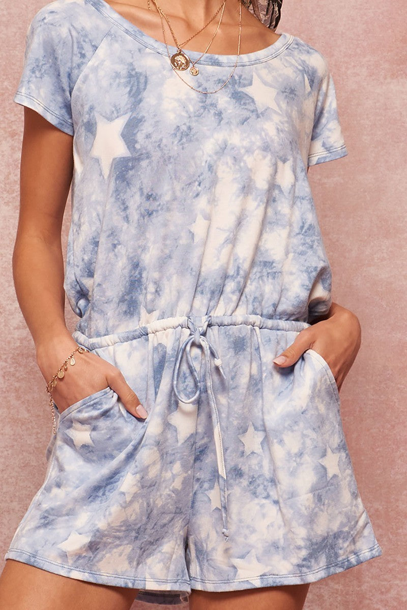 Star-Print Tie-Dye Knit Romper