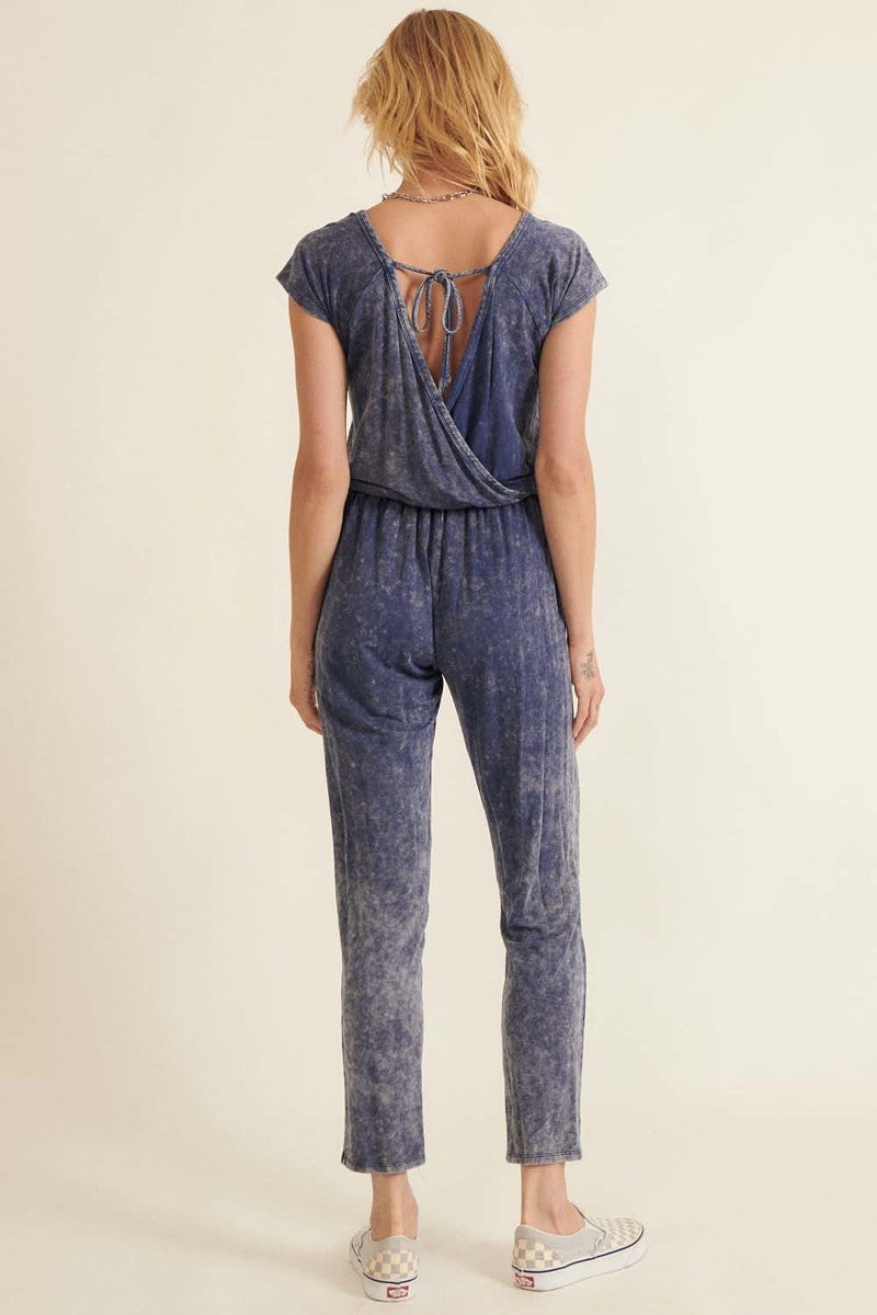 Mineral Washed Finish Knit Jumpsuit - Denim Blue