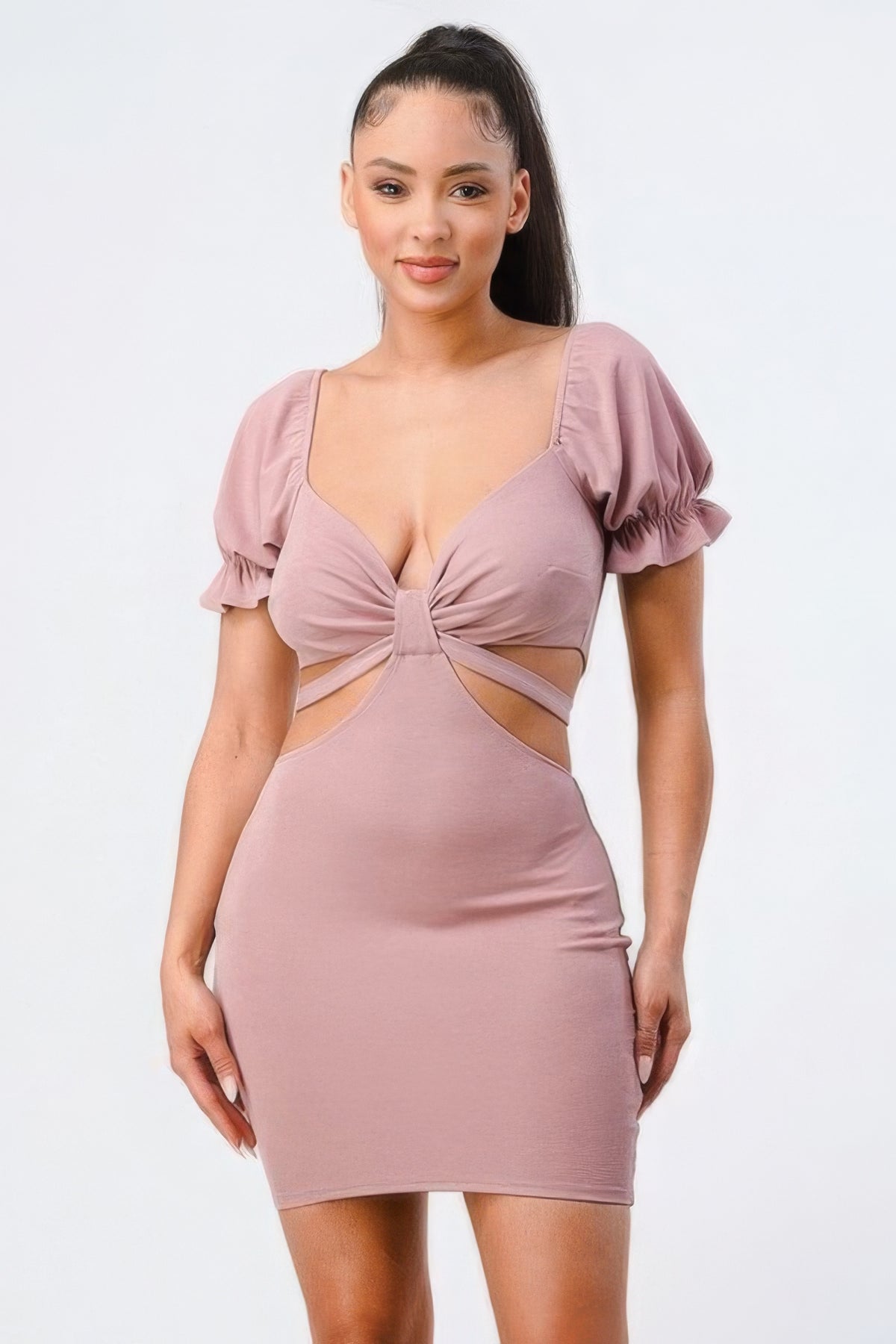 Lux Side Cutout Bodycon Dress With Back Tie - Mauve