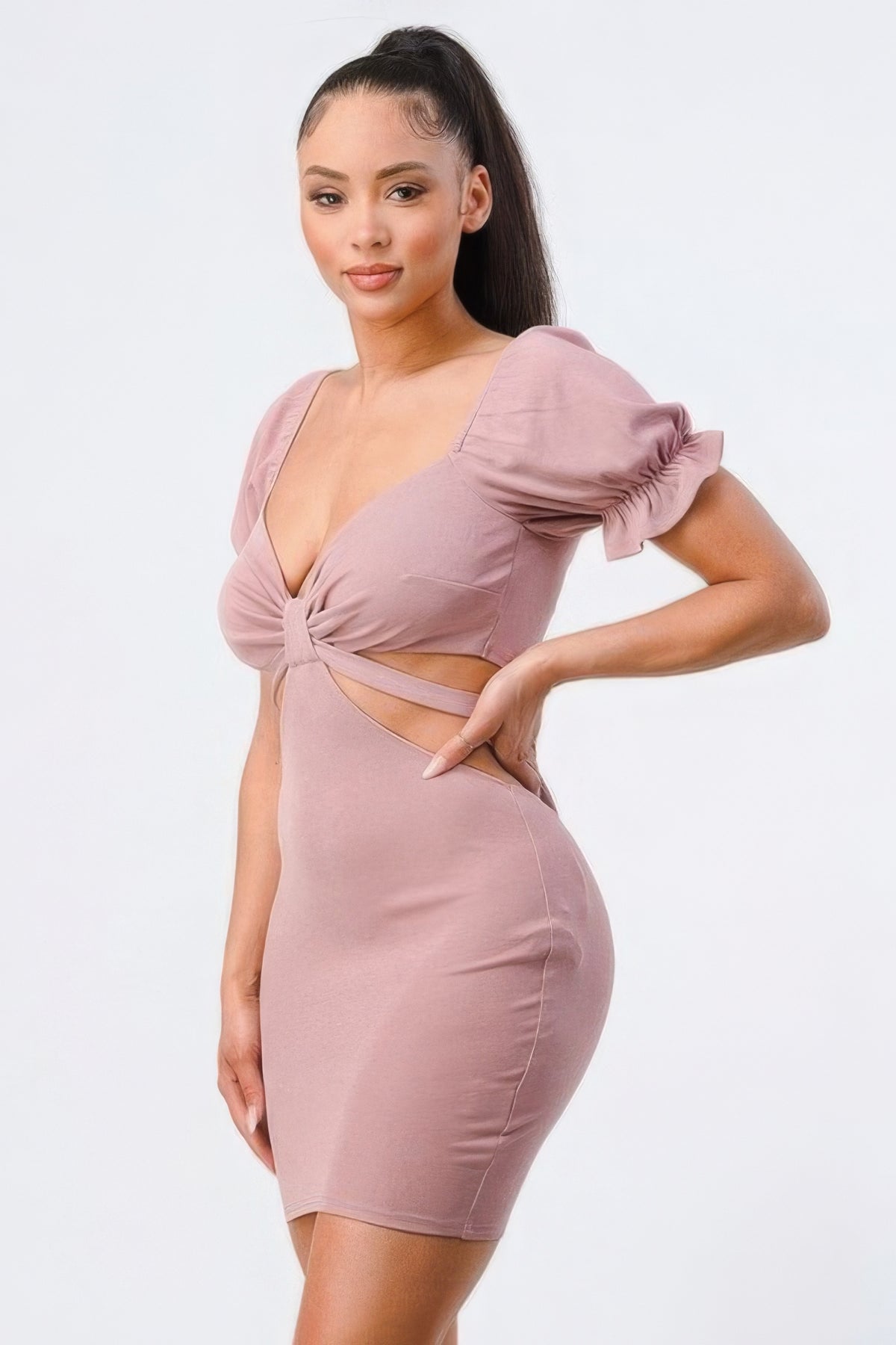 Lux Side Cutout Bodycon Dress With Back Tie - Mauve