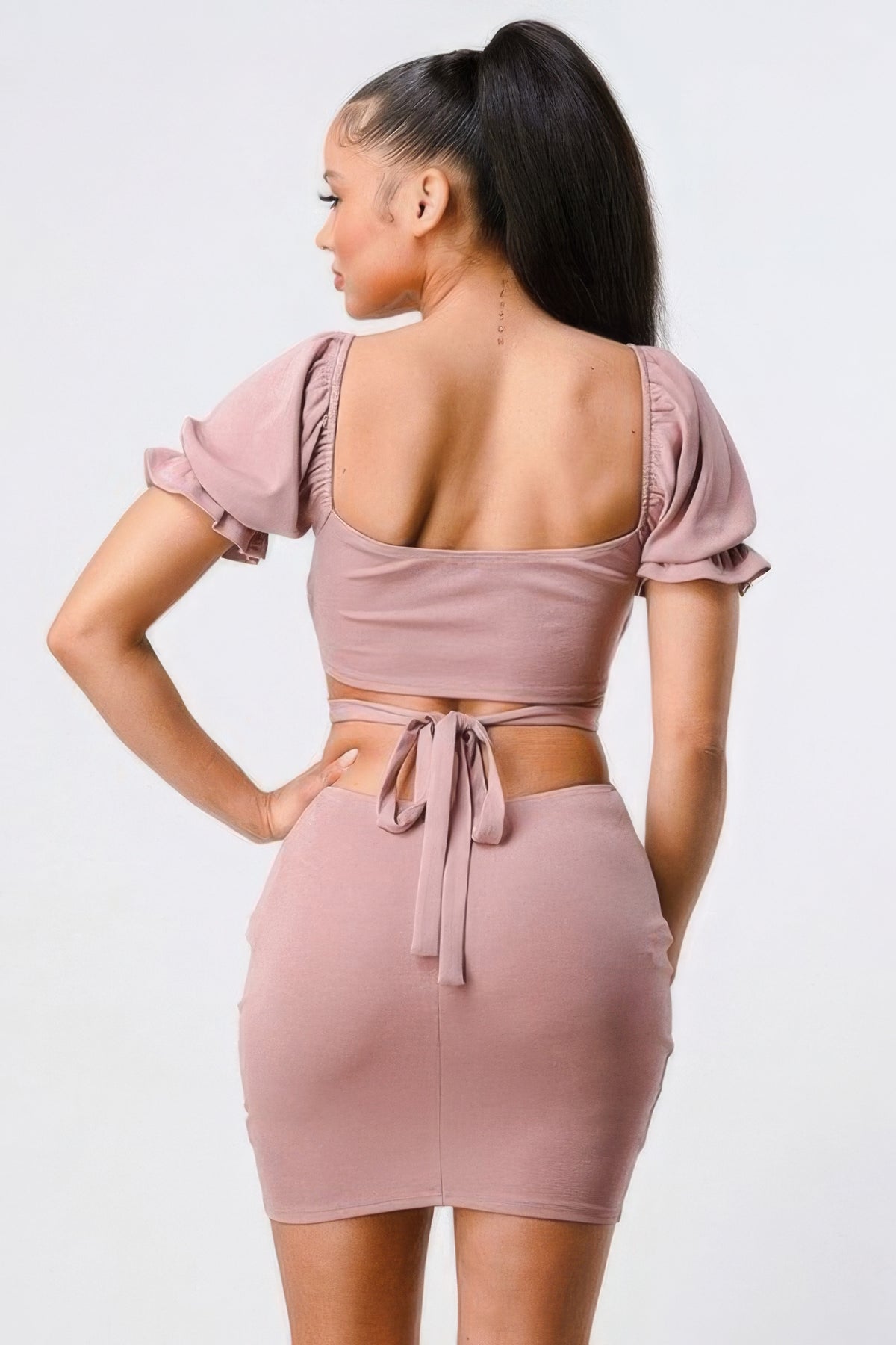 Lux Side Cutout Bodycon Dress With Back Tie - Mauve