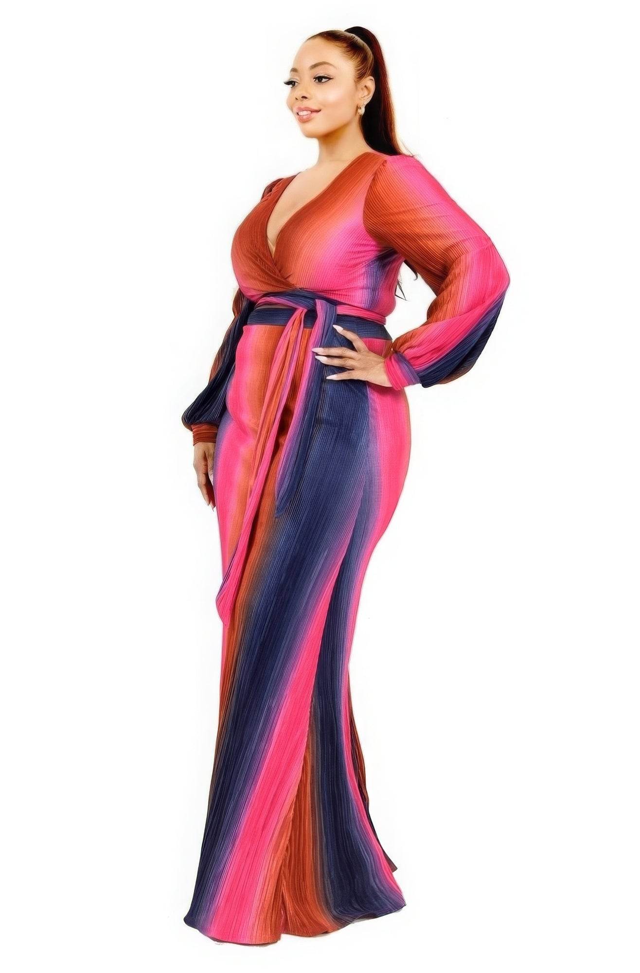 Plus Gradient Stripe 2 Piece Maxi Skirt Set - DaTrendStore.Com