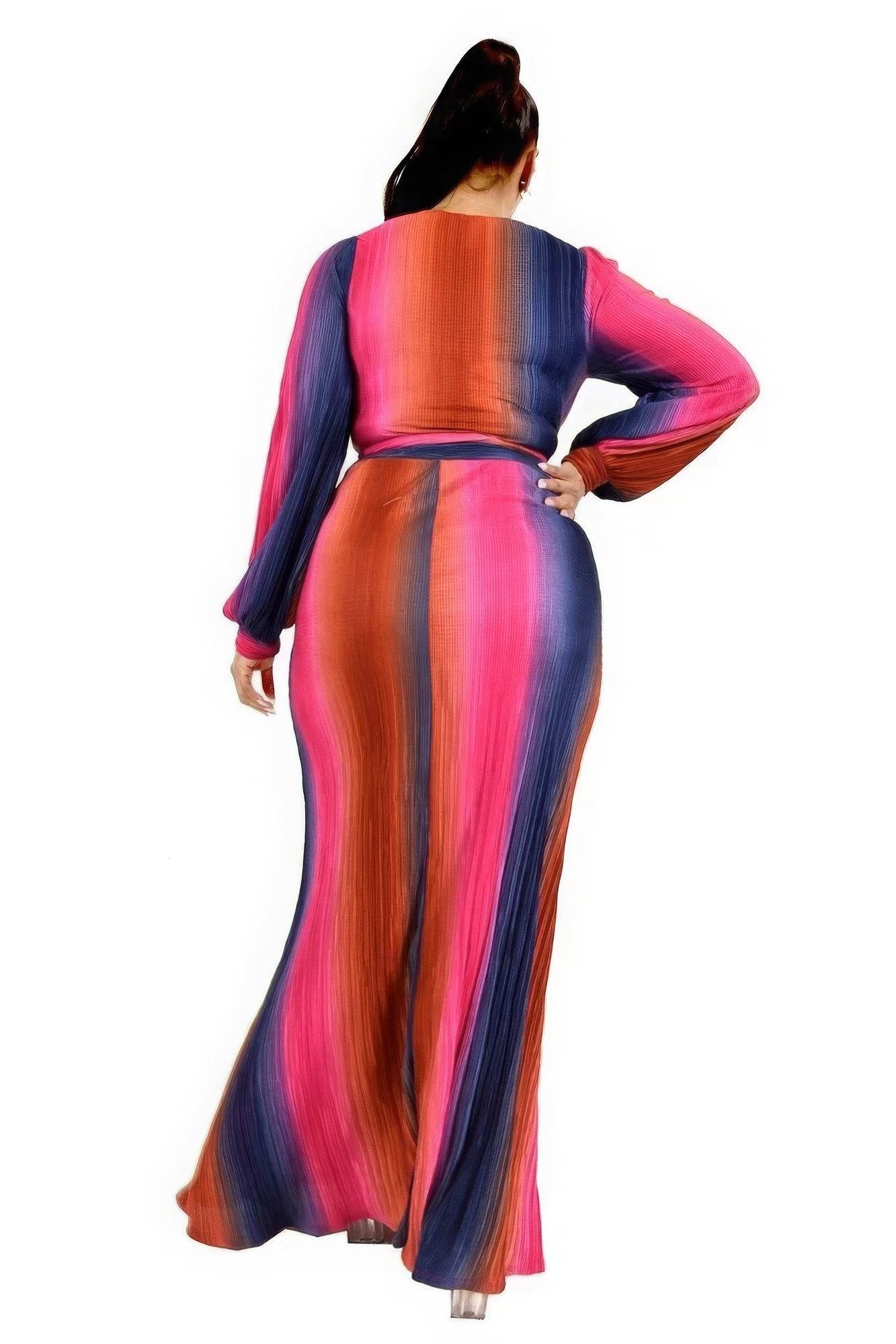 Plus Gradient Stripe 2 Piece Maxi Skirt Set - DaTrendStore.Com