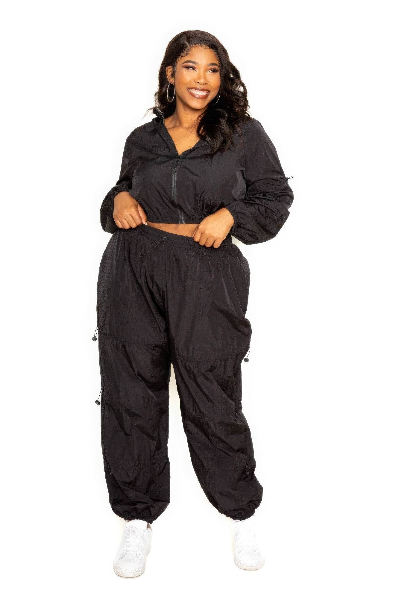 Active Zip Up Set With Cord Lock Detail - DaTrendStore.Com