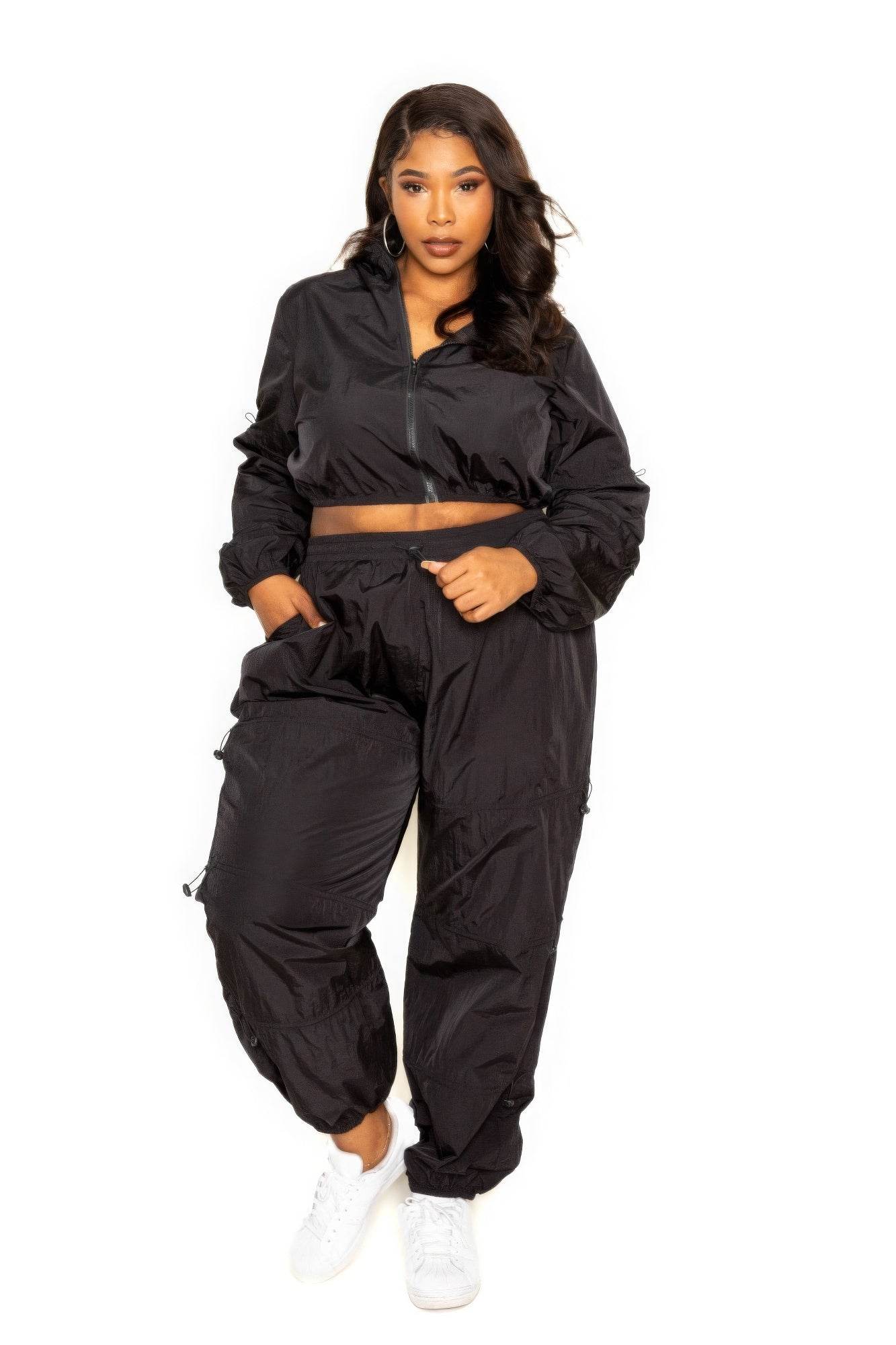 Active Zip Up Set With Cord Lock Detail - DaTrendStore.Com