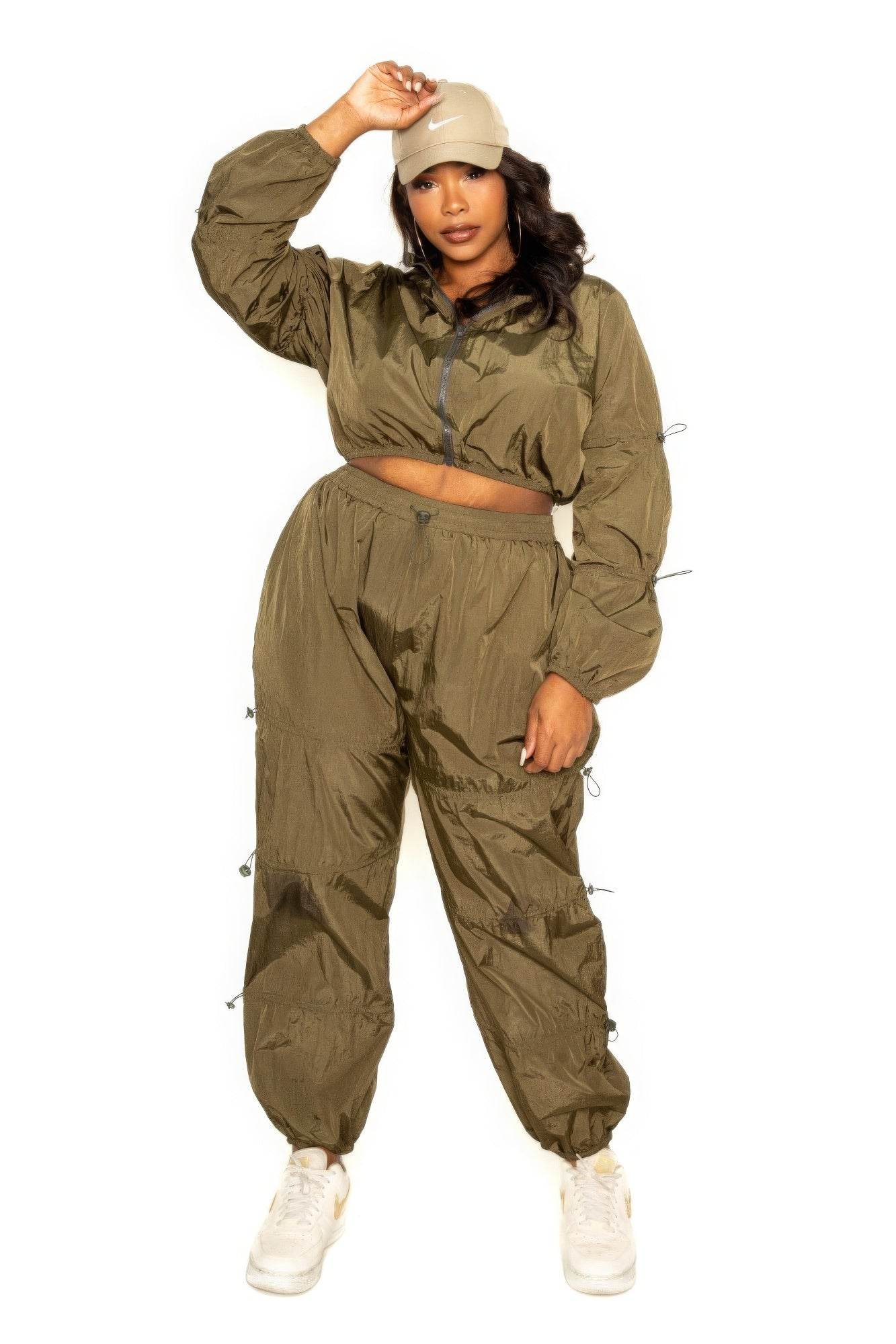 Active Zip Up Set With Cord Lock Detail - DaTrendStore.Com