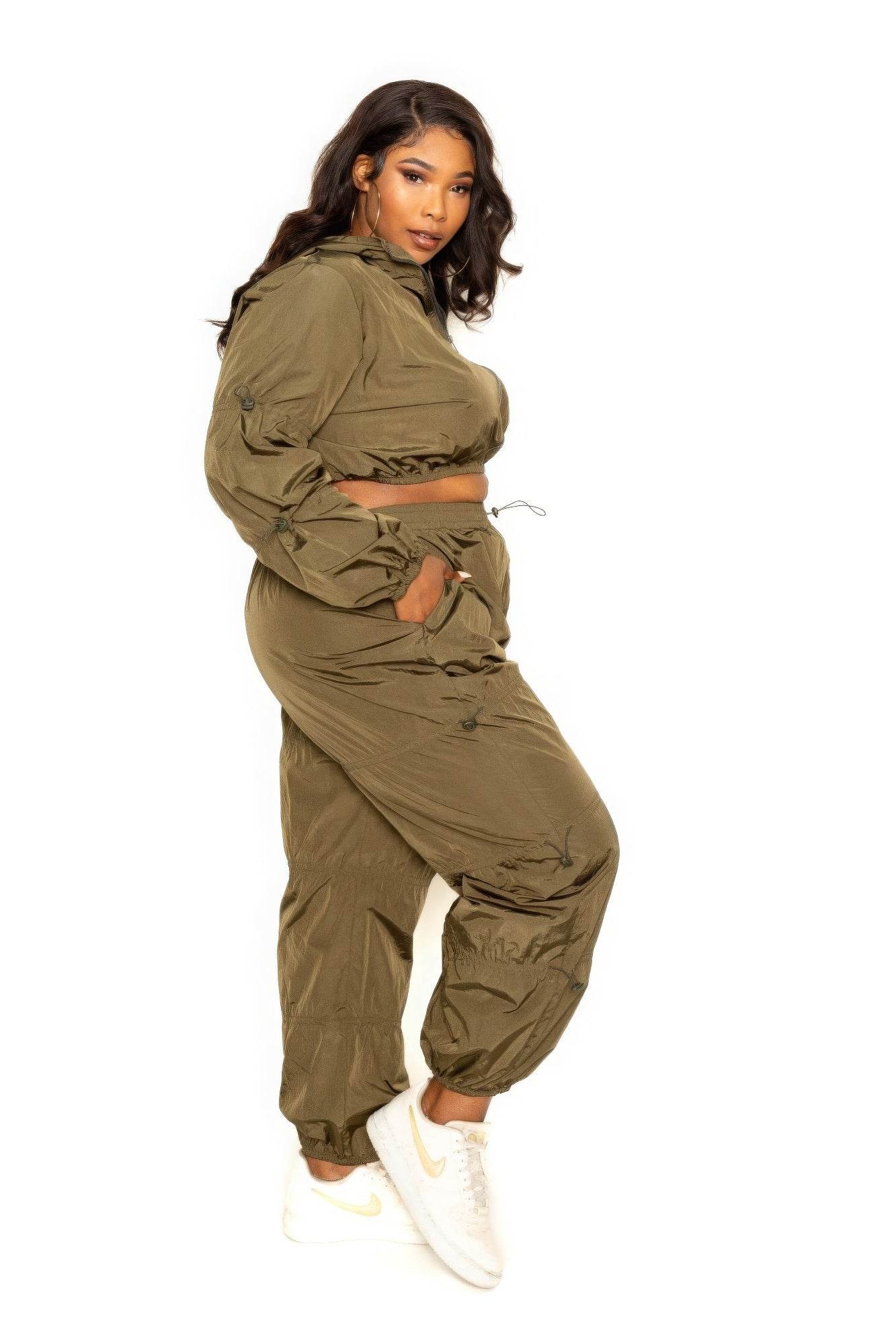Active Zip Up Set With Cord Lock Detail - DaTrendStore.Com