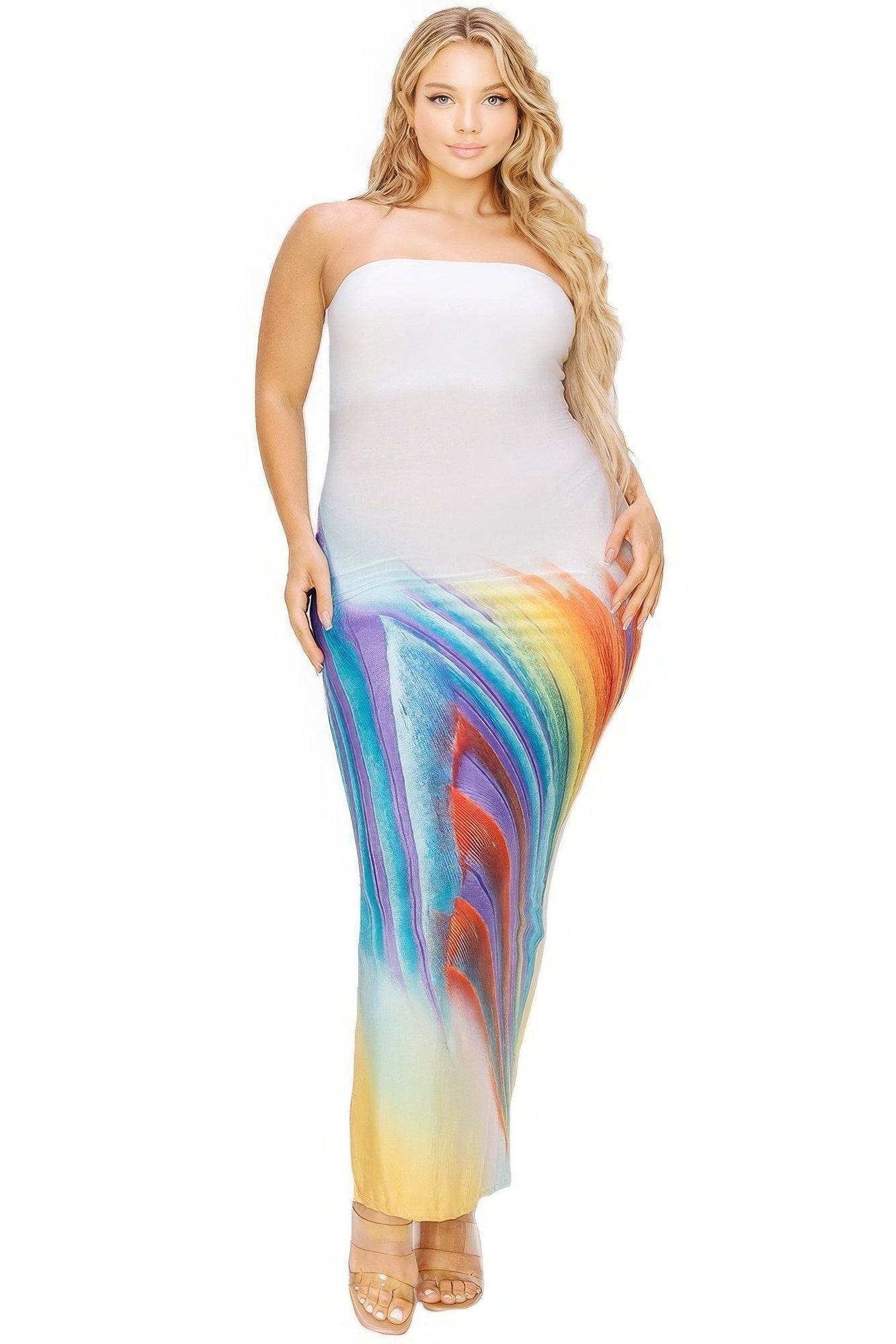 Plus sleeveless color gradient tube top maxi dress - DaTrendStore.Com