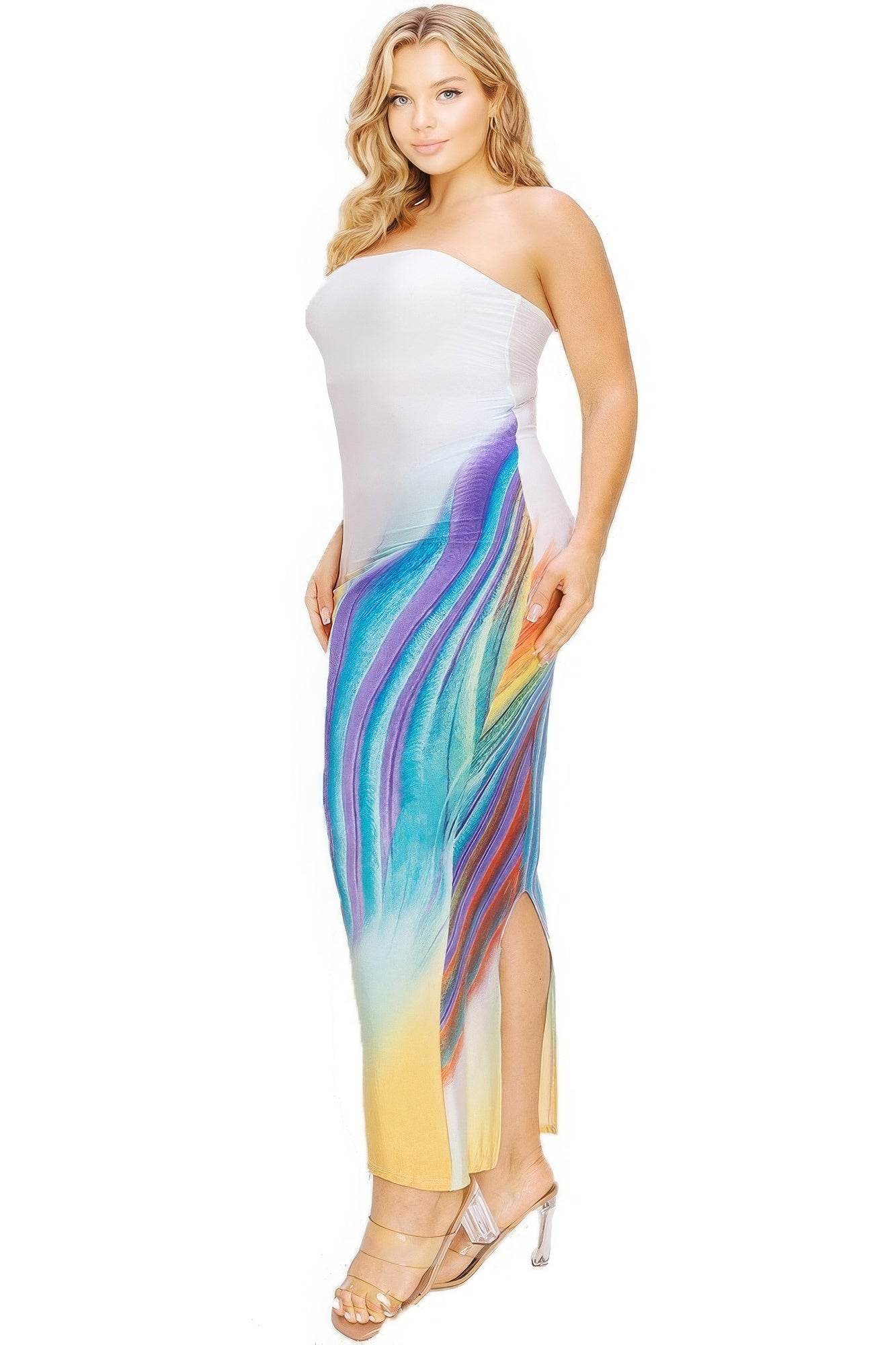 Plus sleeveless color gradient tube top maxi dress - DaTrendStore.Com