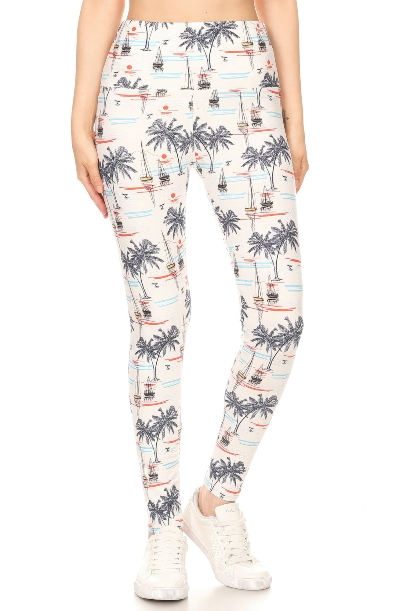 High-Waisted Sailor-Print Knit Leggings