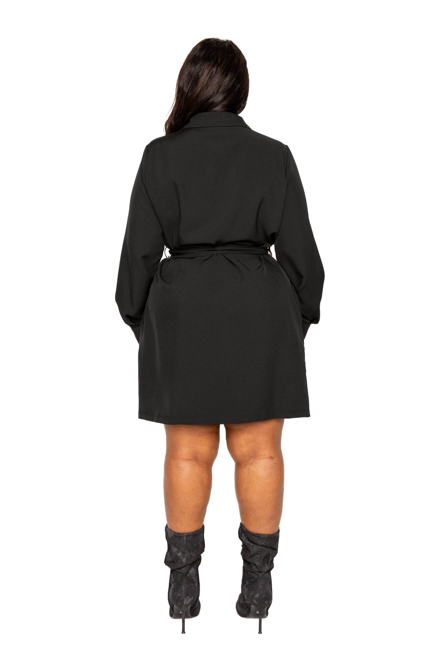 Satin Effect Belted Jacket Dress - DaTrendStore.Com