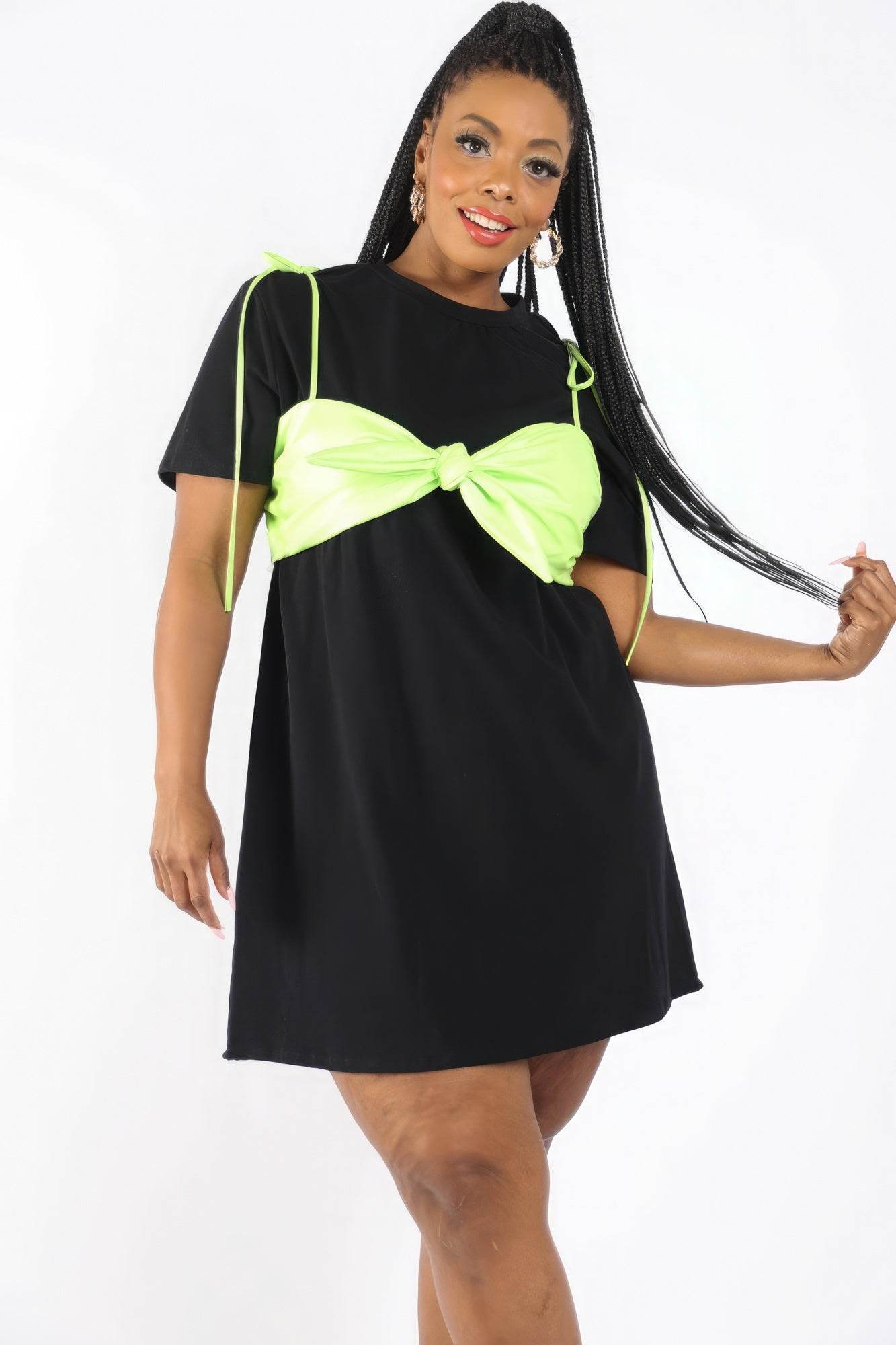 Matte Pu Bra Overlay T Shirt Dress - DaTrendStore.Com