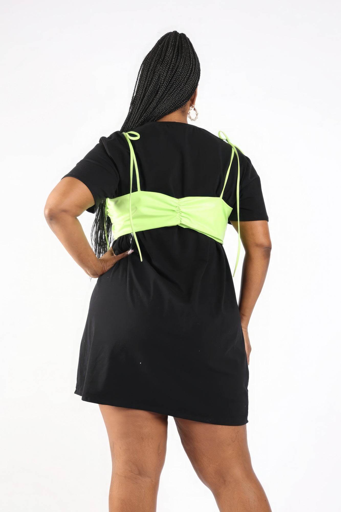 Matte Pu Bra Overlay T Shirt Dress - DaTrendStore.Com