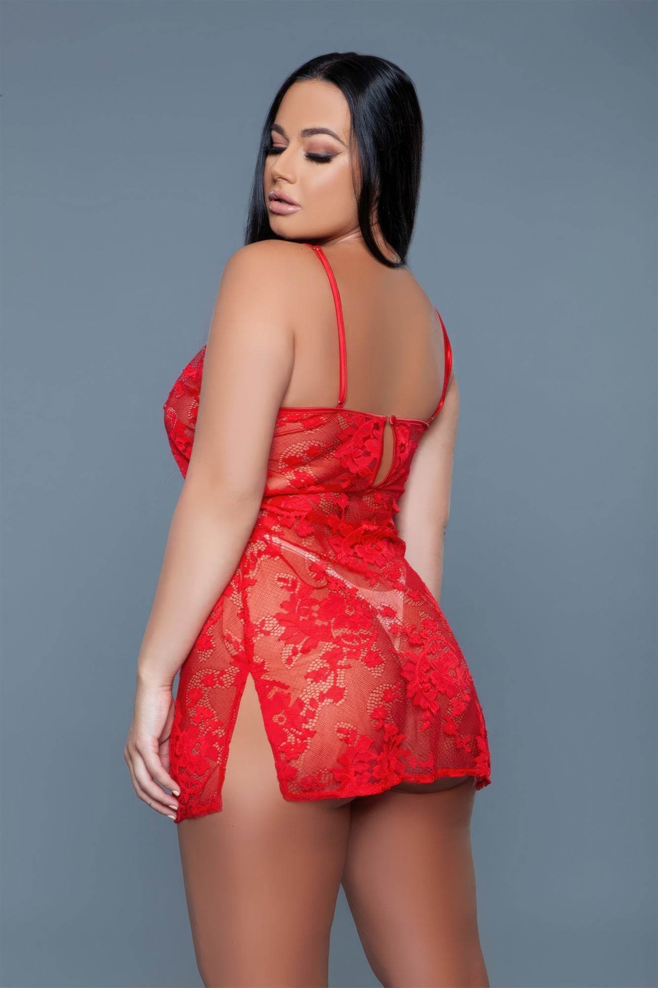 1 Pc Mini-length Chemise With Floral Lace Design - DaTrendStore.Com