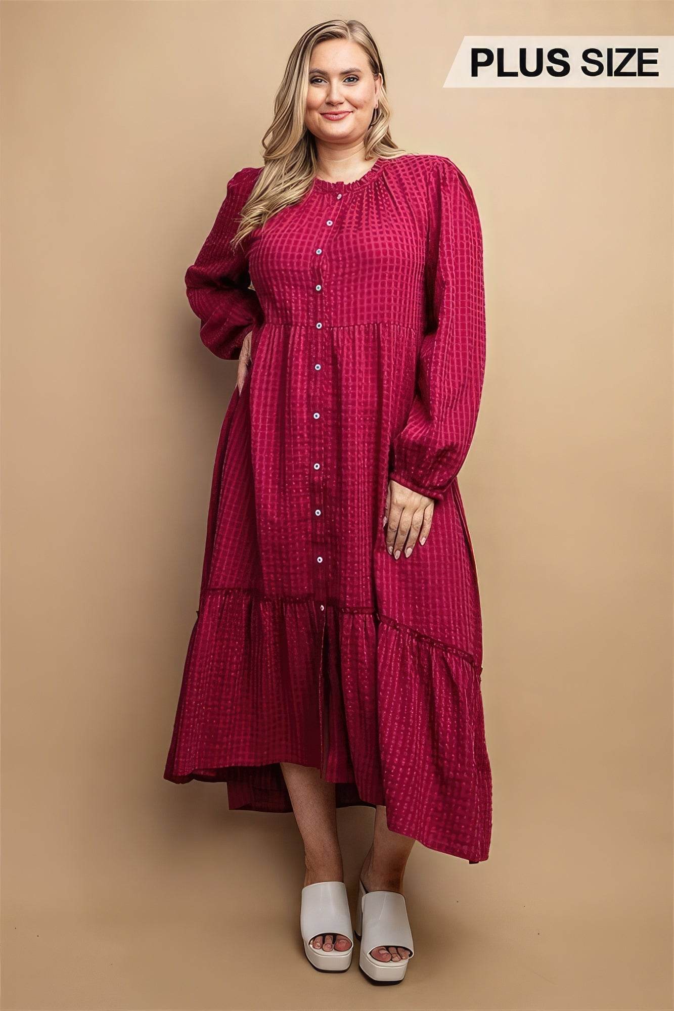 Plaid Button Down Hi - Low Hem Maxi Dress - DaTrendStore.Com