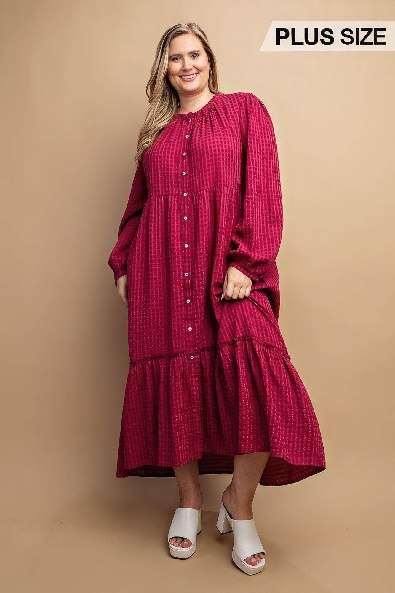 Plaid Button Down Hi - Low Hem Maxi Dress - DaTrendStore.Com