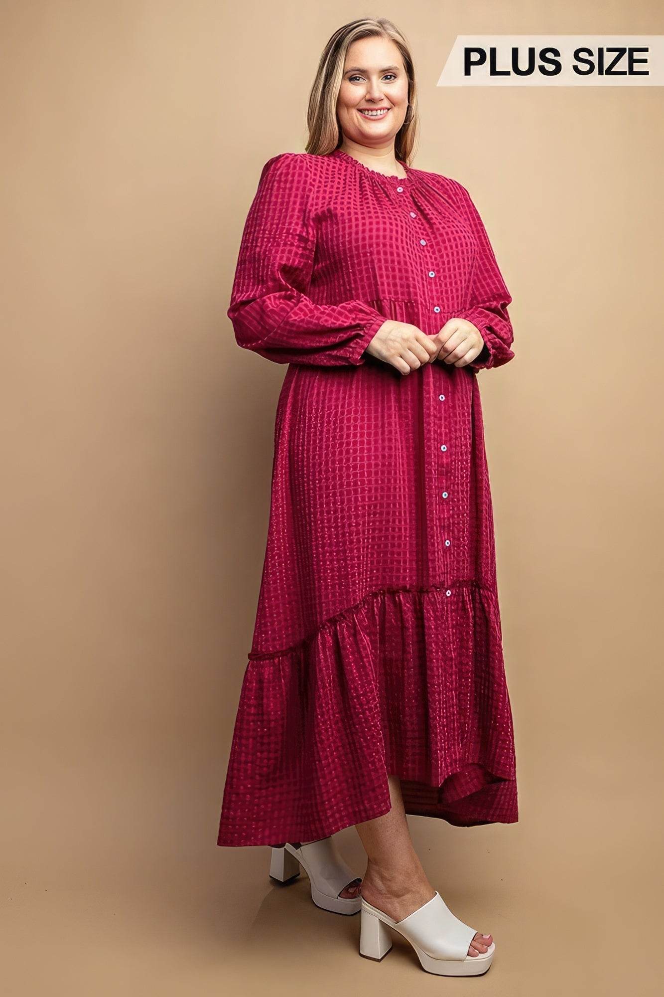 Plaid Button Down Hi - Low Hem Maxi Dress - DaTrendStore.Com