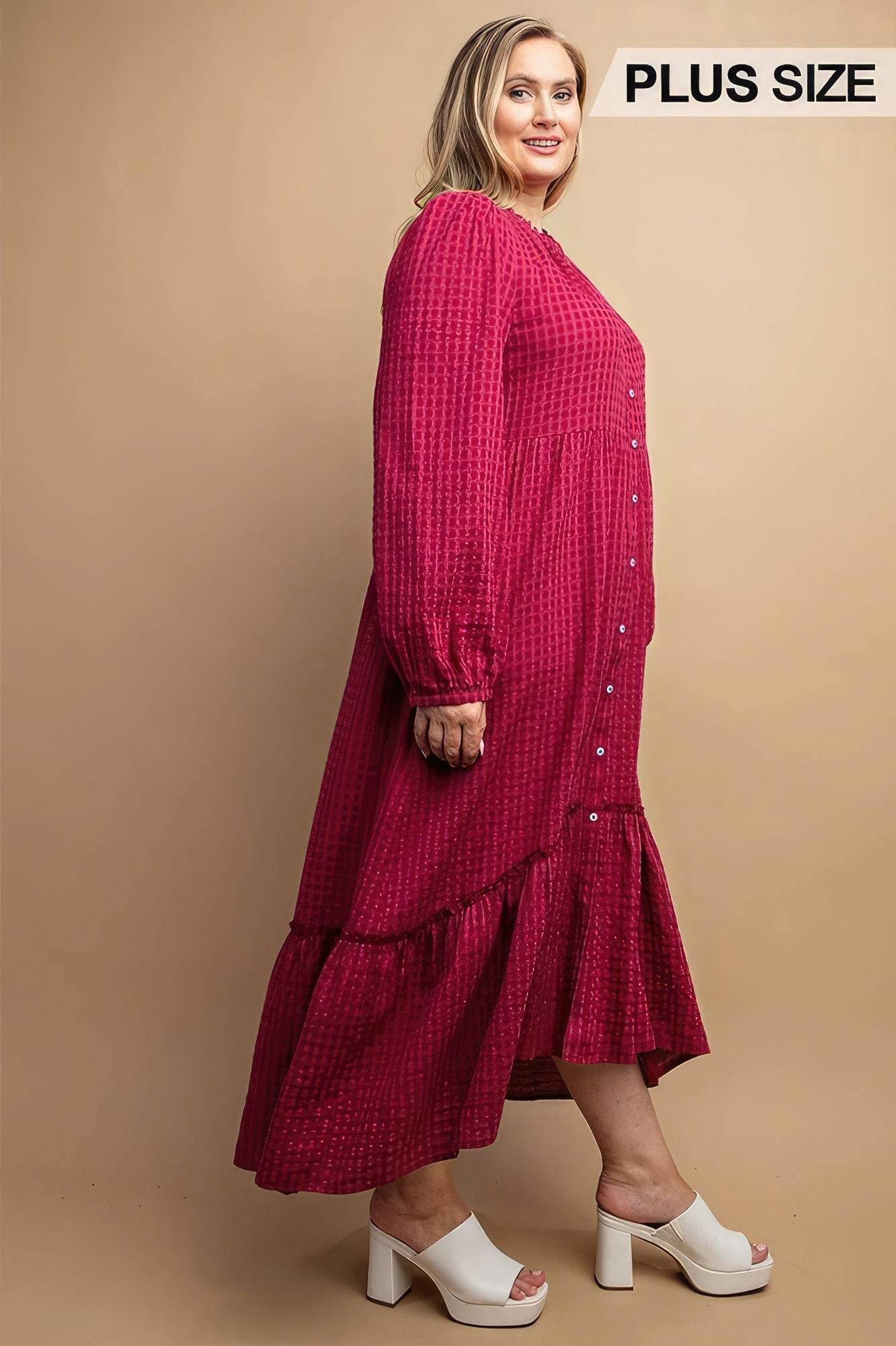 Plaid Button Down Hi - Low Hem Maxi Dress - DaTrendStore.Com
