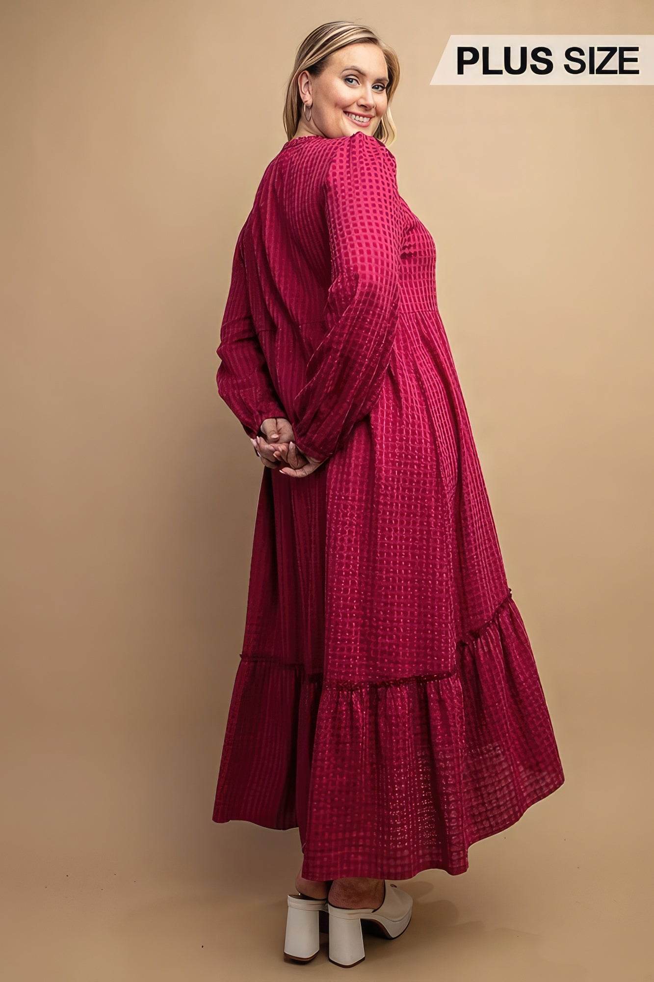 Plaid Button Down Hi - Low Hem Maxi Dress - DaTrendStore.Com