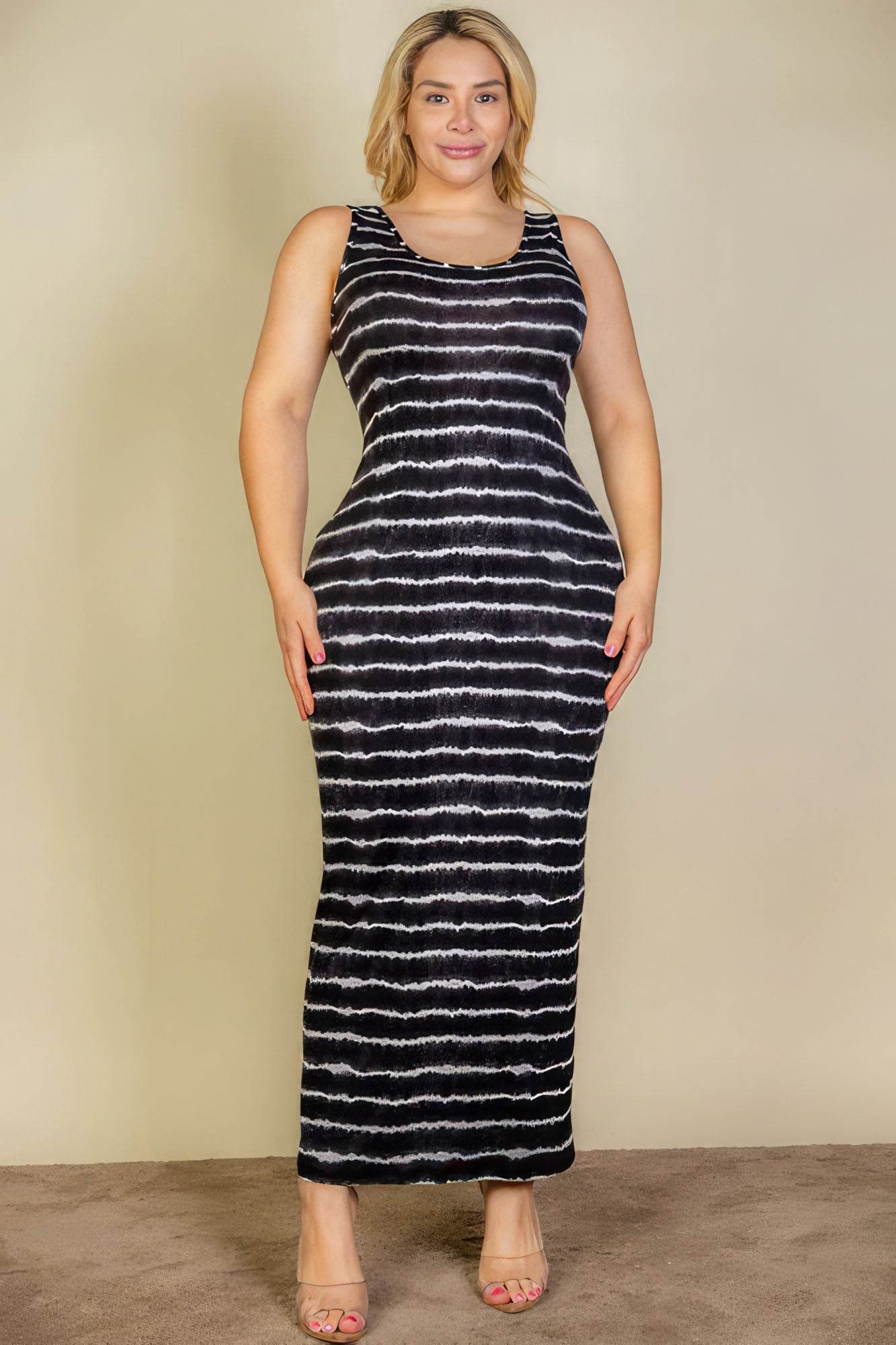 Plus Size Tie Dye Printed Tank Bodycon Maxi Dress - DaTrendStore.Com