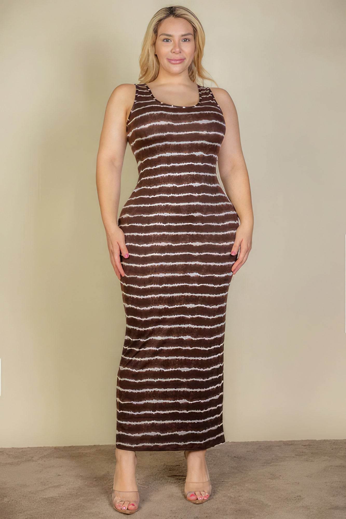 Plus Size Tie Dye Printed Tank Bodycon Maxi Dress - DaTrendStore.Com