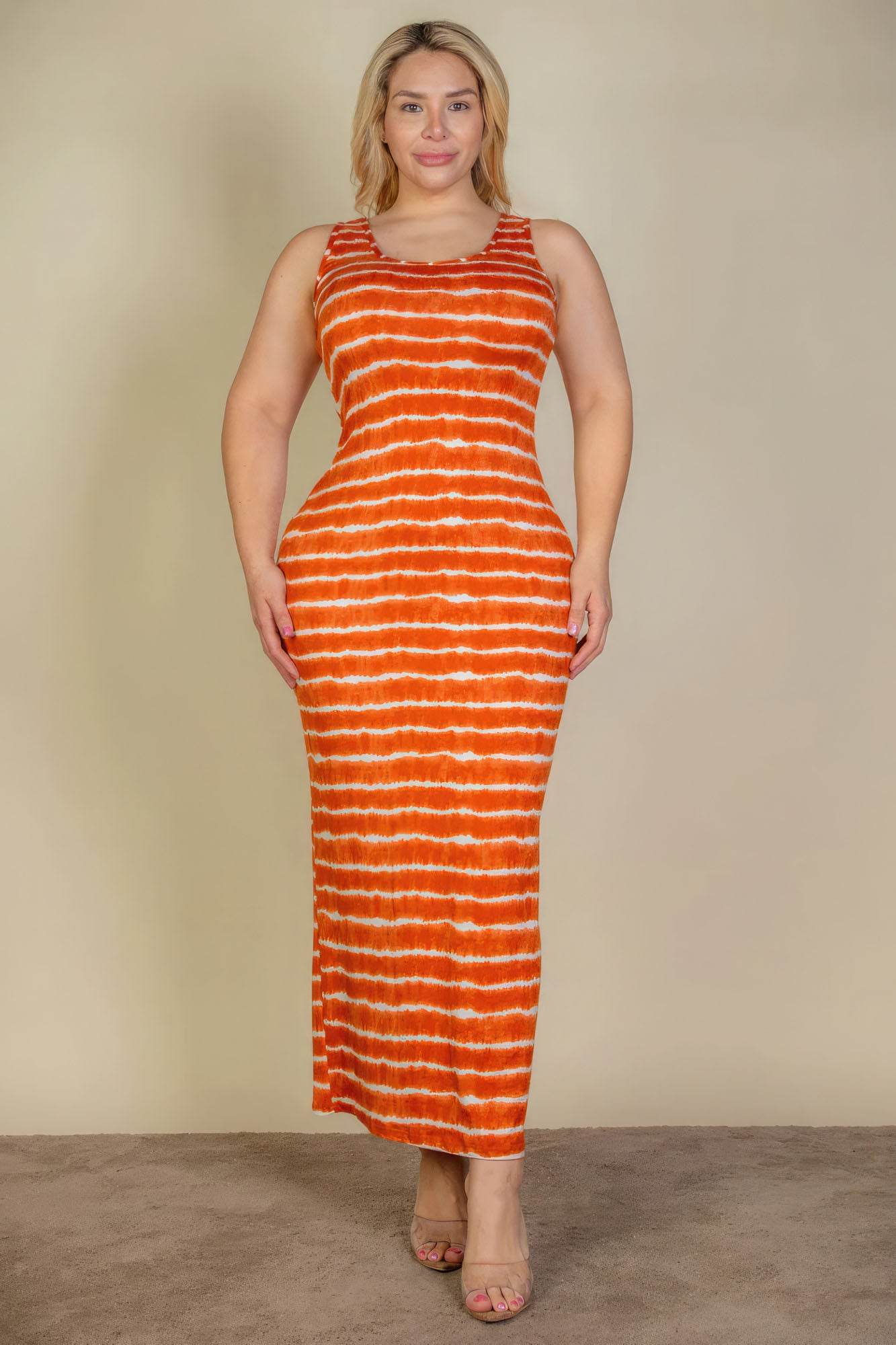 Plus Size Tie Dye Printed Tank Bodycon Maxi Dress - DaTrendStore.Com