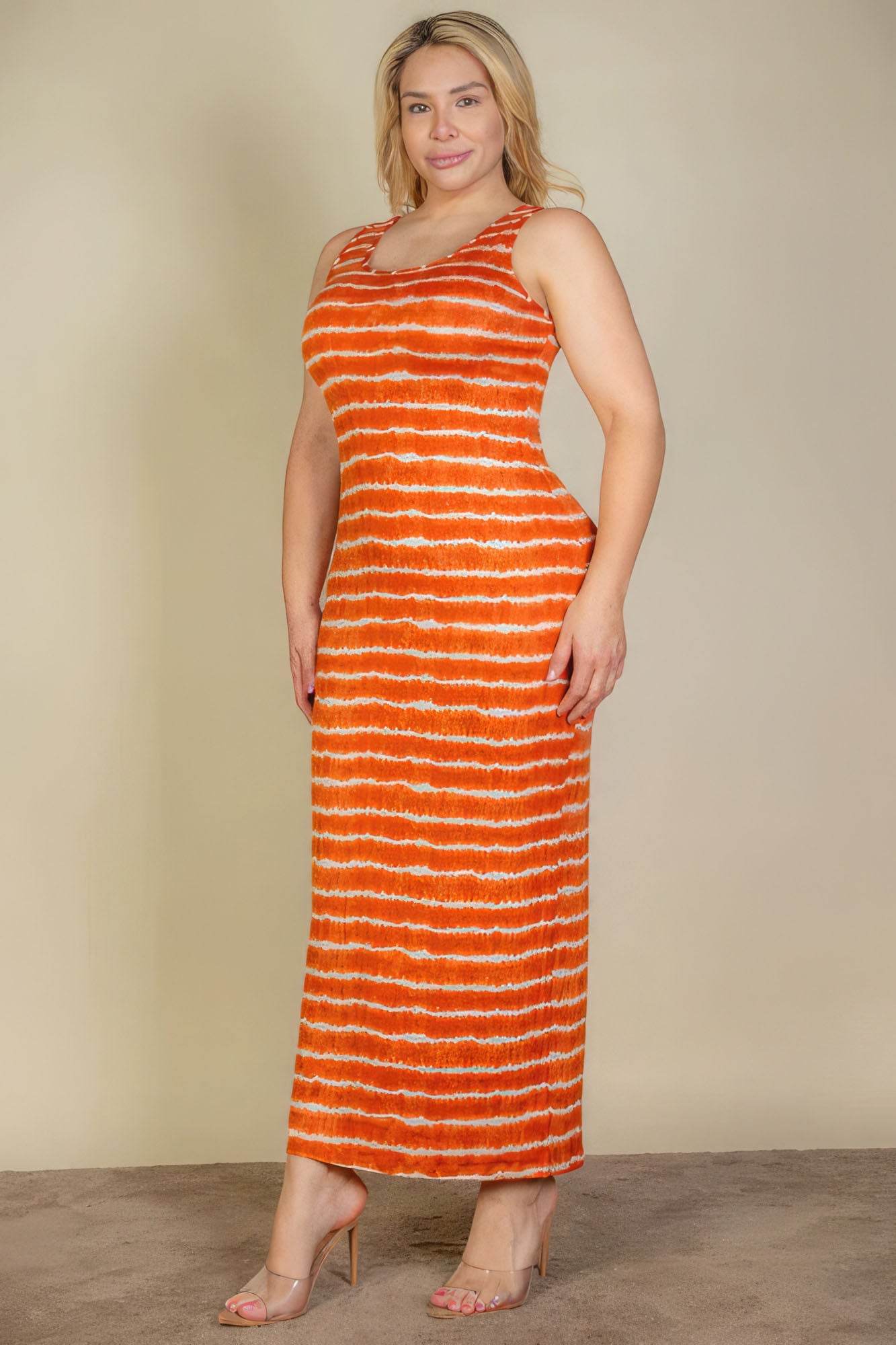 Plus Size Tie Dye Printed Tank Bodycon Maxi Dress - DaTrendStore.Com
