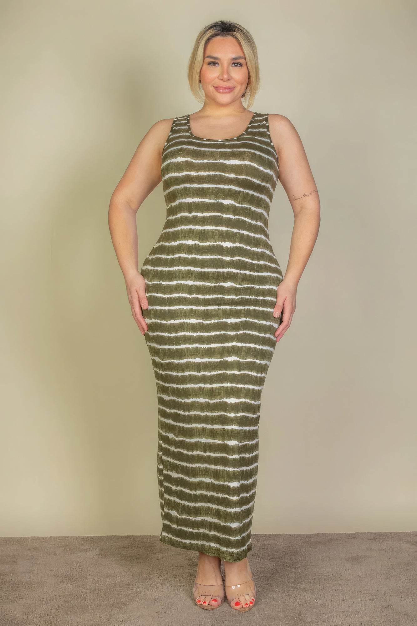 Plus Size Tie Dye Printed Tank Bodycon Maxi Dress - DaTrendStore.Com