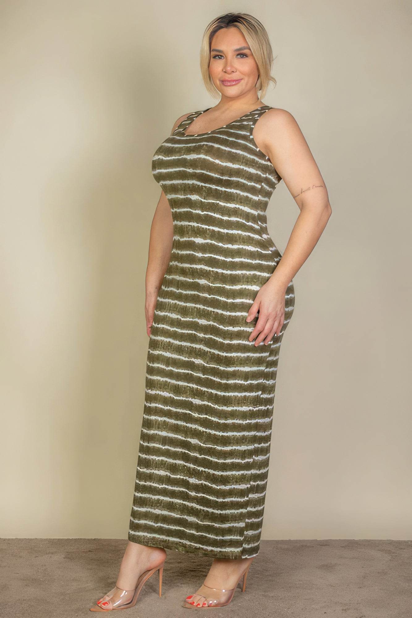 Plus Size Tie Dye Printed Tank Bodycon Maxi Dress - DaTrendStore.Com