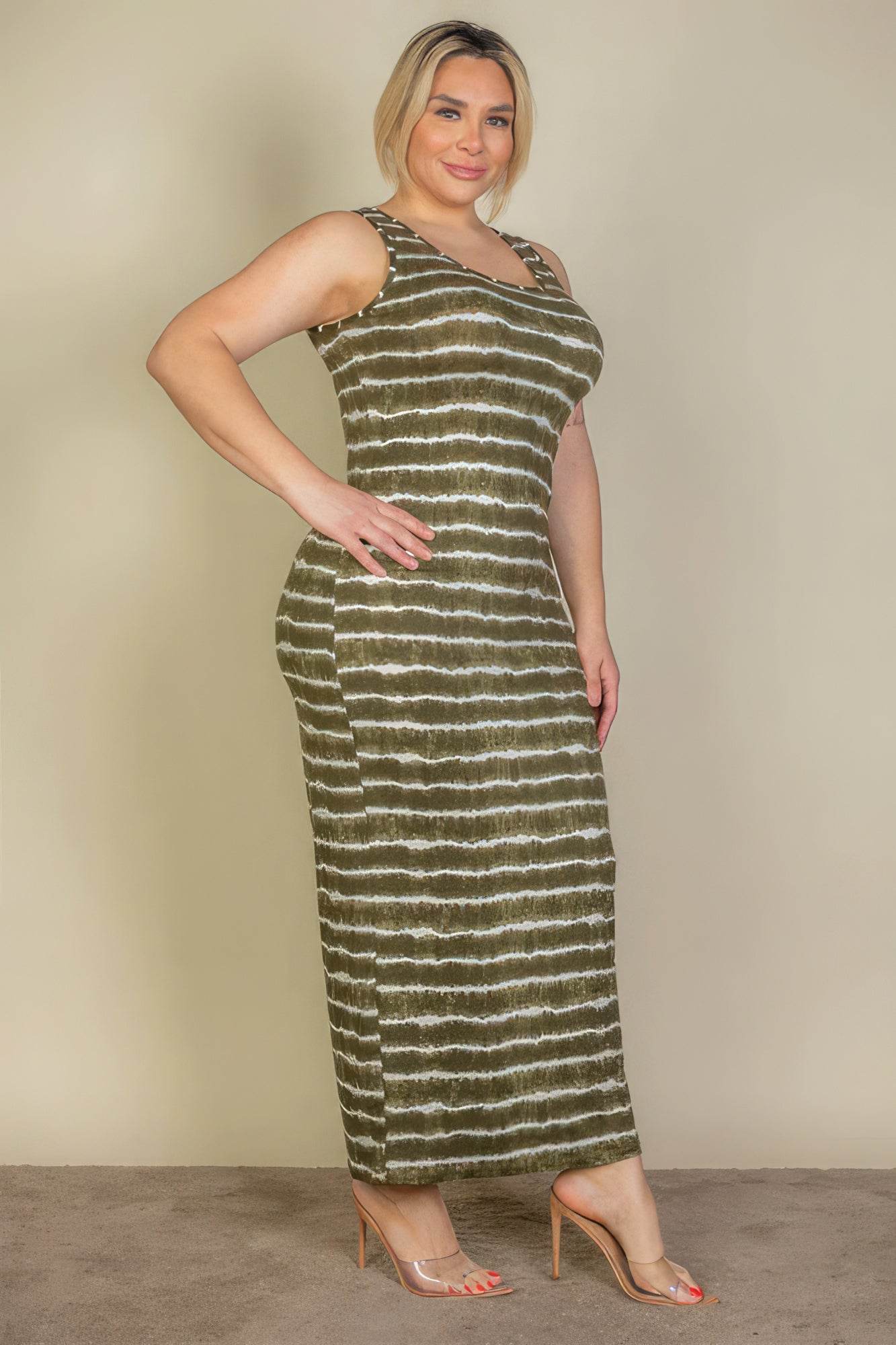 Plus Size Tie Dye Printed Tank Bodycon Maxi Dress - DaTrendStore.Com