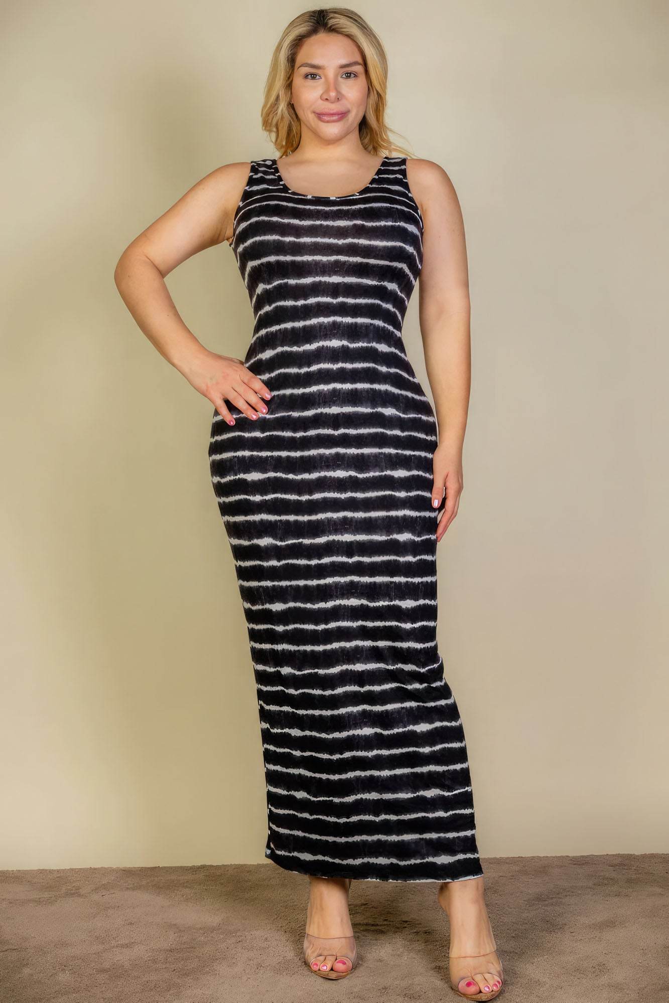 Plus Size Tie Dye Printed Tank Bodycon Maxi Dress - DaTrendStore.Com