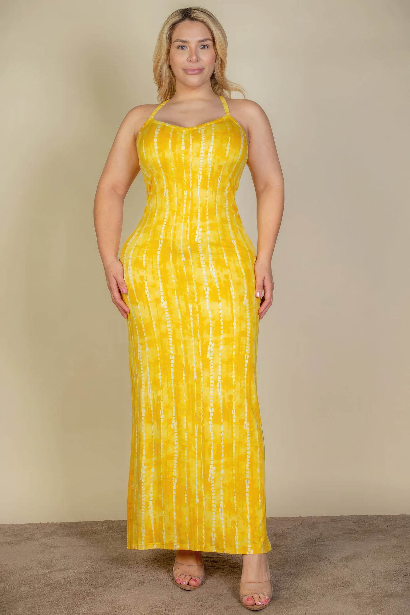 Plus Size Tie Dye Printed Cami Bodycon Maxi Dress - DaTrendStore.Com