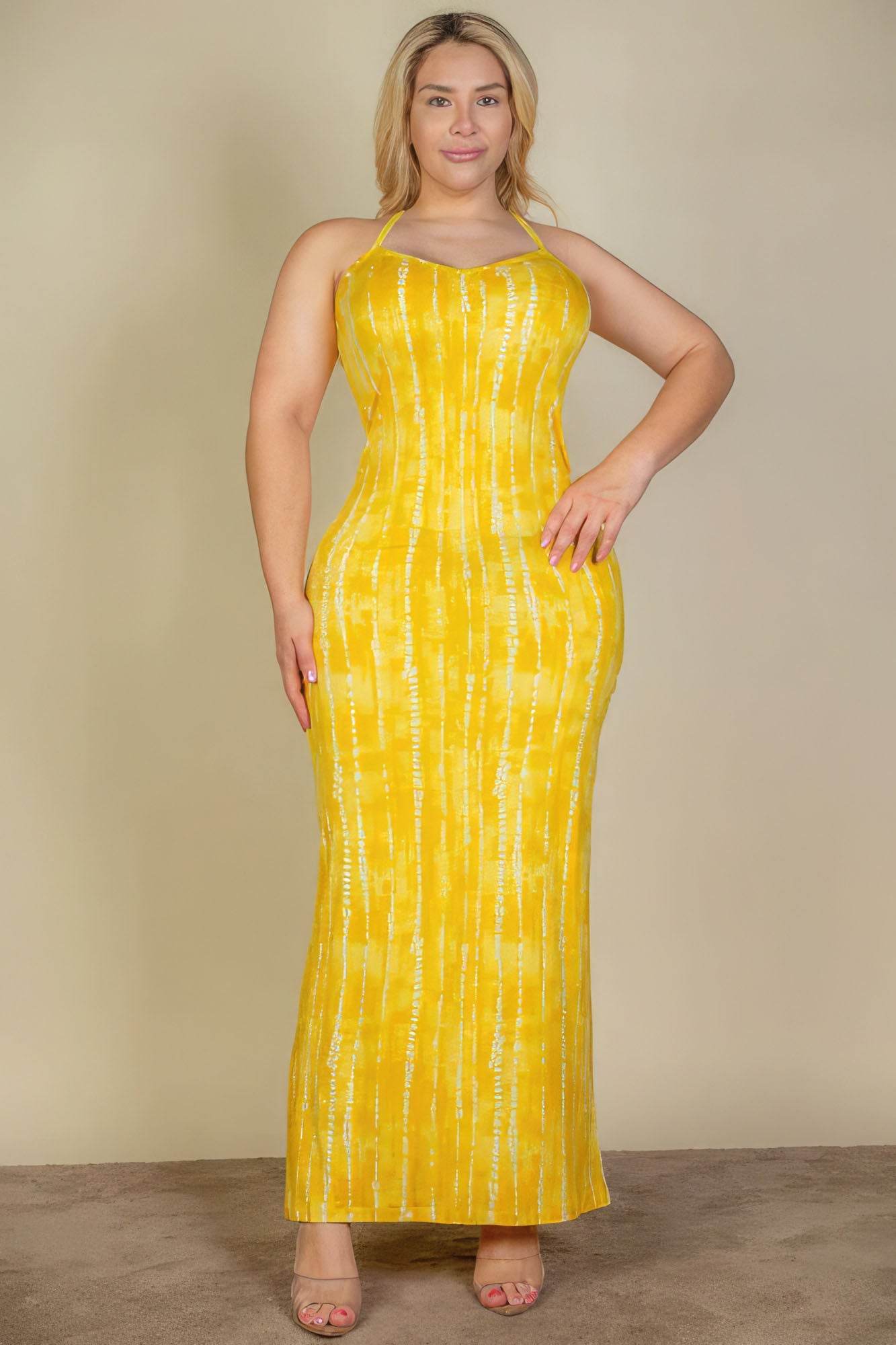 Plus Size Tie Dye Printed Cami Bodycon Maxi Dress - DaTrendStore.Com