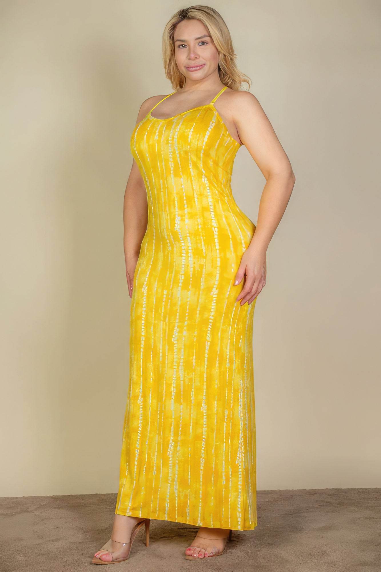 Plus Size Tie Dye Printed Cami Bodycon Maxi Dress - DaTrendStore.Com