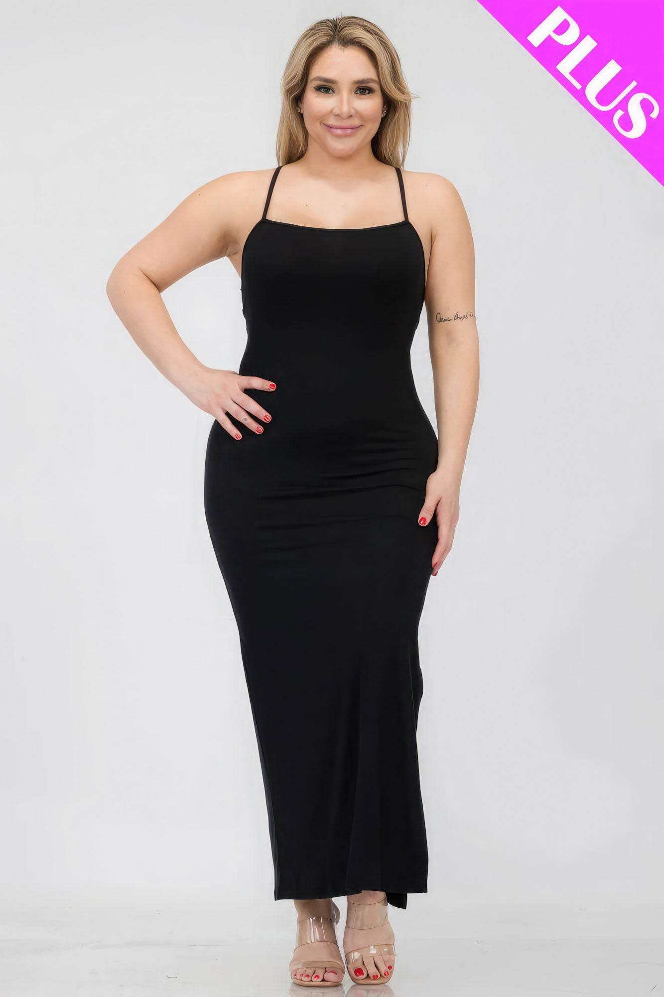 Plus Size Crisscross Back Split Thigh Maxi Dress - DaTrendStore.Com