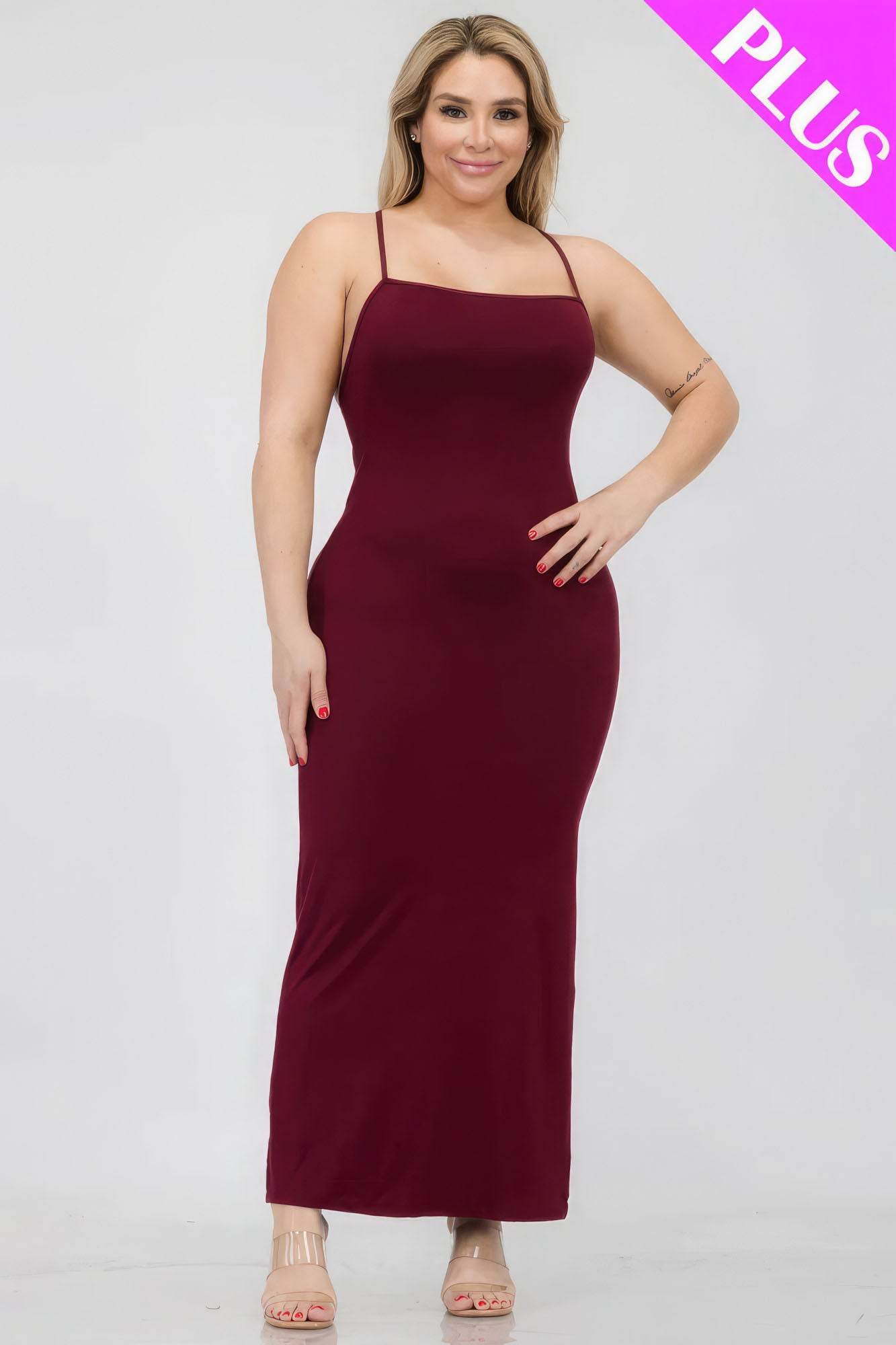 Plus Size Crisscross Back Split Thigh Maxi Dress - DaTrendStore.Com
