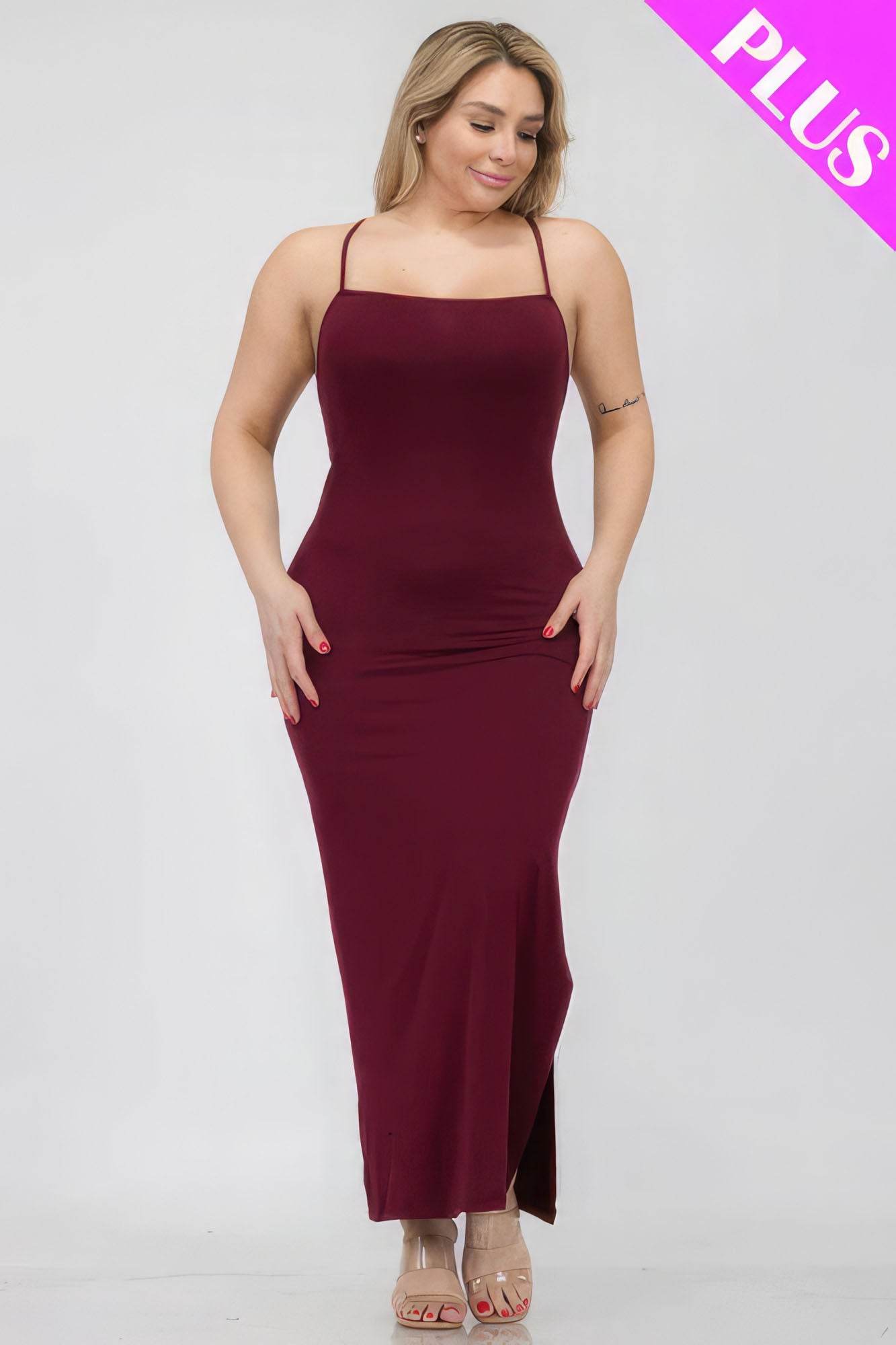 Plus Size Crisscross Back Split Thigh Maxi Dress - DaTrendStore.Com