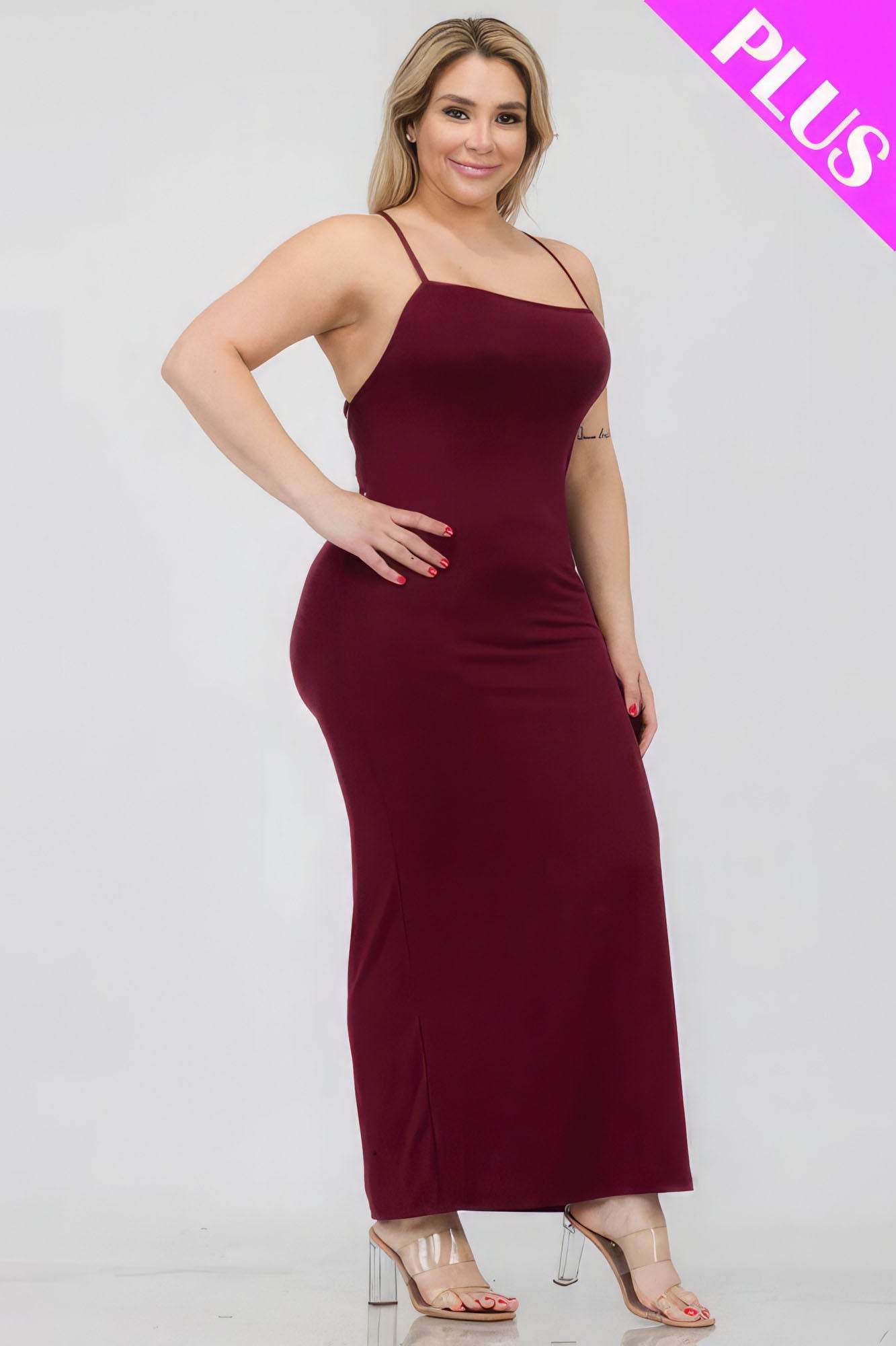 Plus Size Crisscross Back Split Thigh Maxi Dress - DaTrendStore.Com