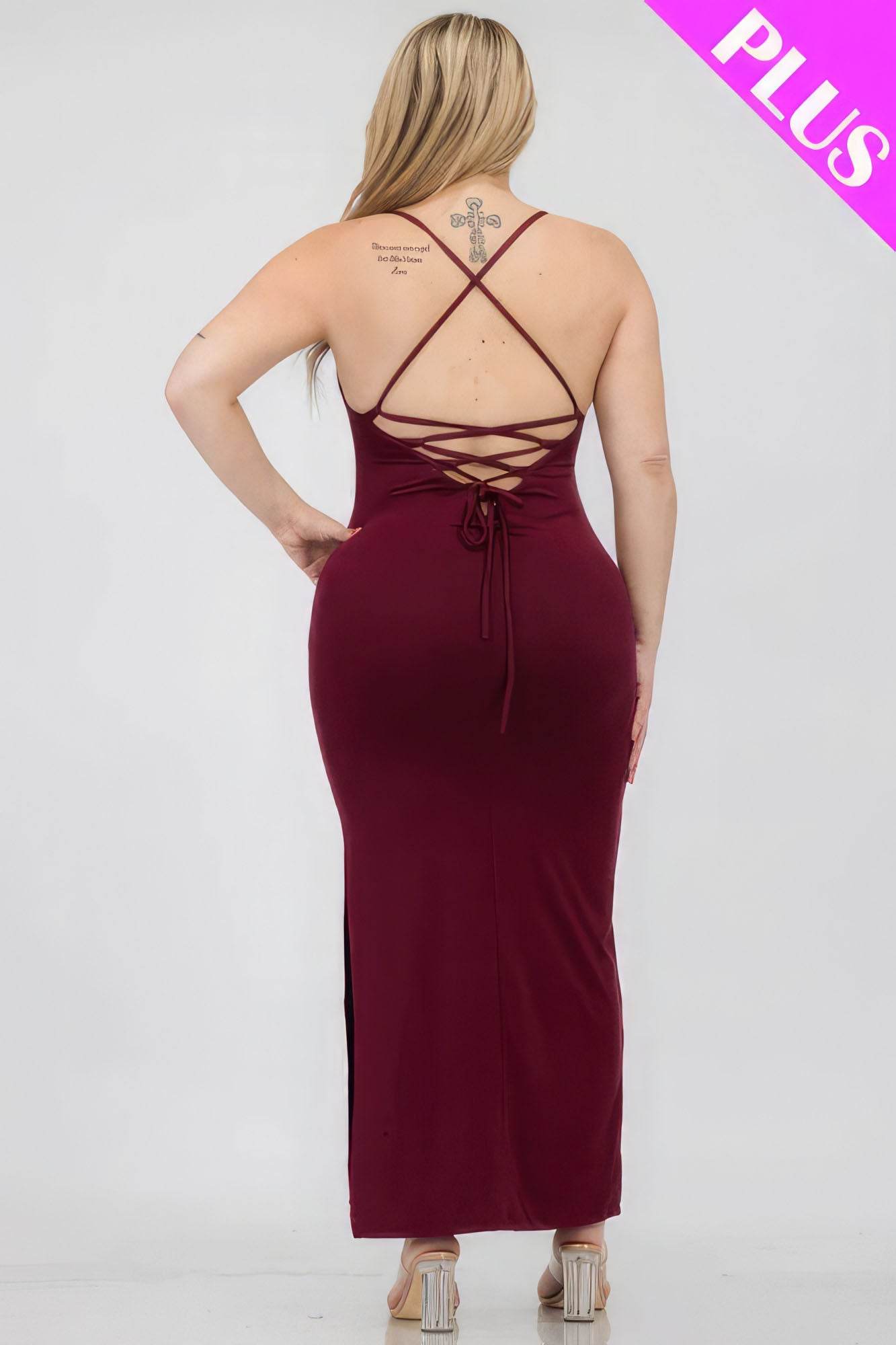Plus Size Crisscross Back Split Thigh Maxi Dress - DaTrendStore.Com