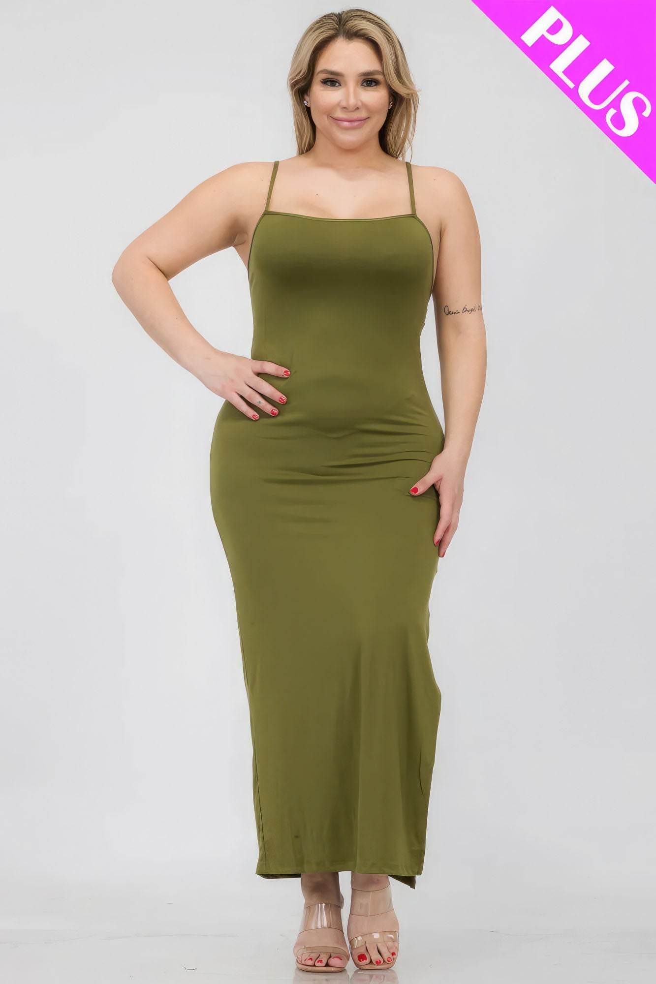 Plus Size Crisscross Back Split Thigh Maxi Dress - DaTrendStore.Com