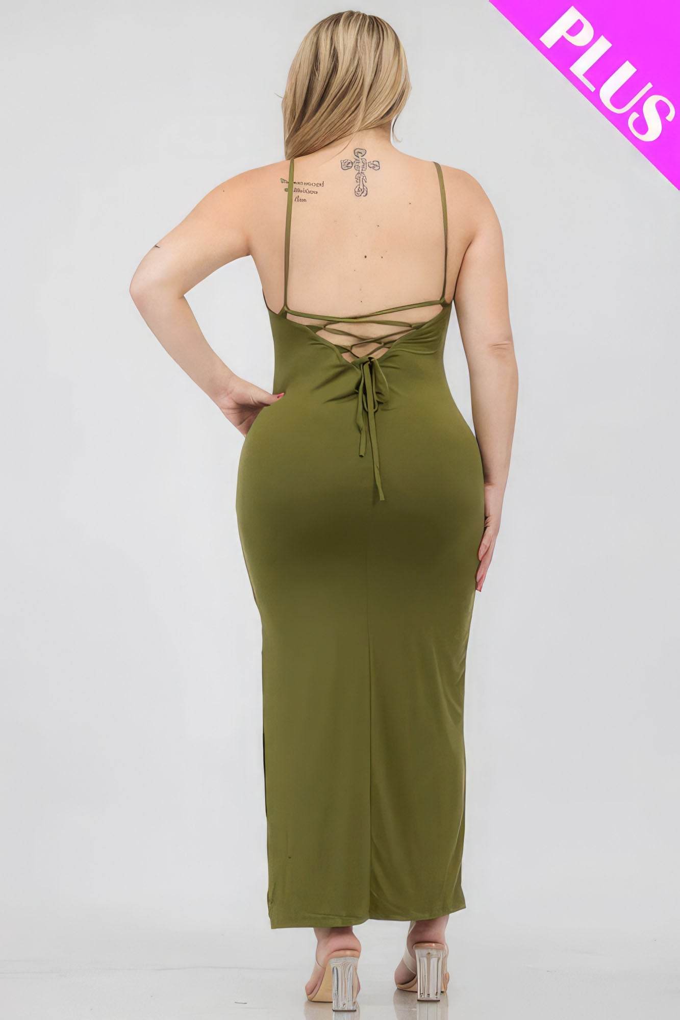 Plus Size Crisscross Back Split Thigh Maxi Dress - DaTrendStore.Com