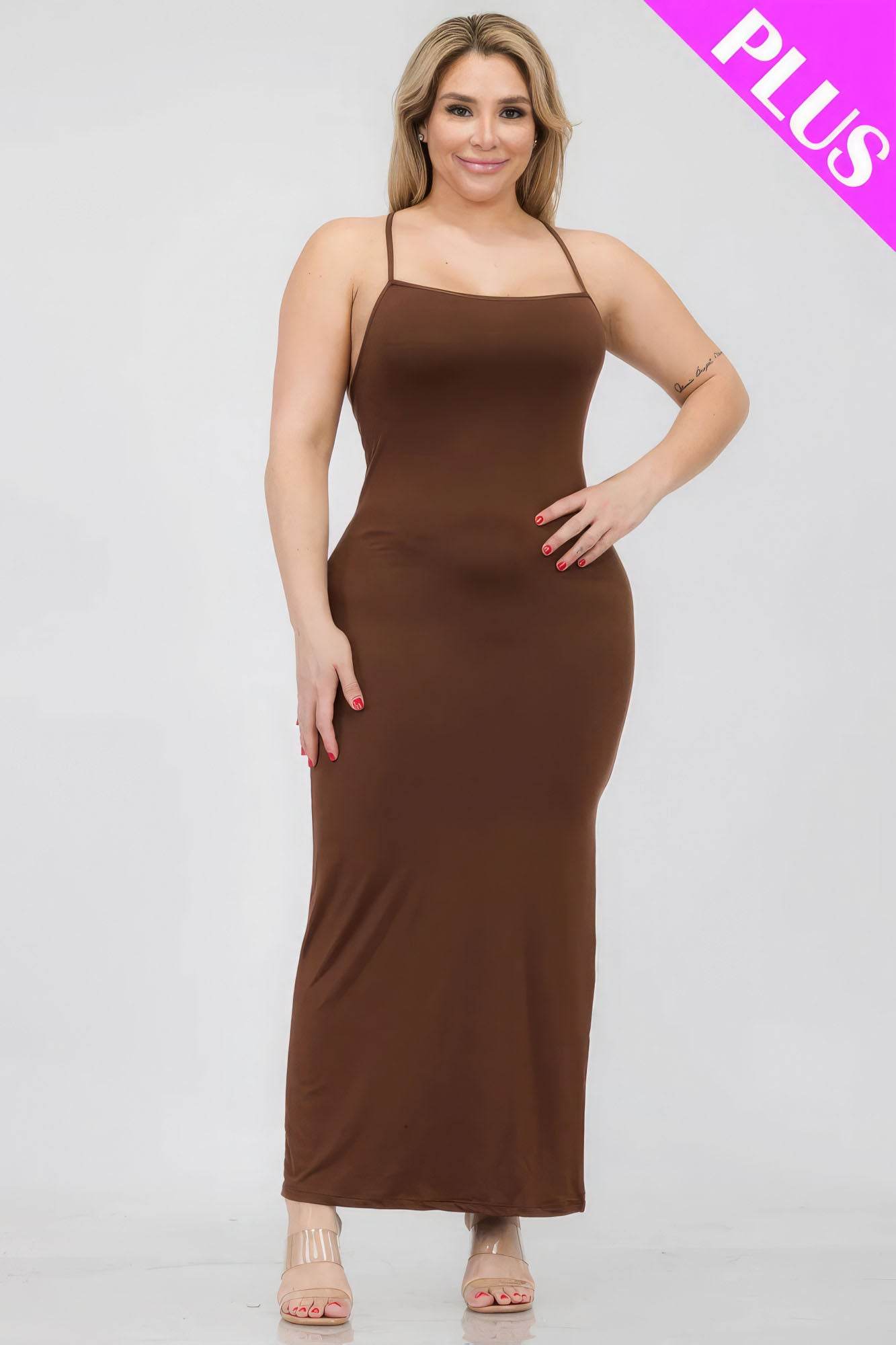 Plus Size Crisscross Back Split Thigh Maxi Dress - DaTrendStore.Com
