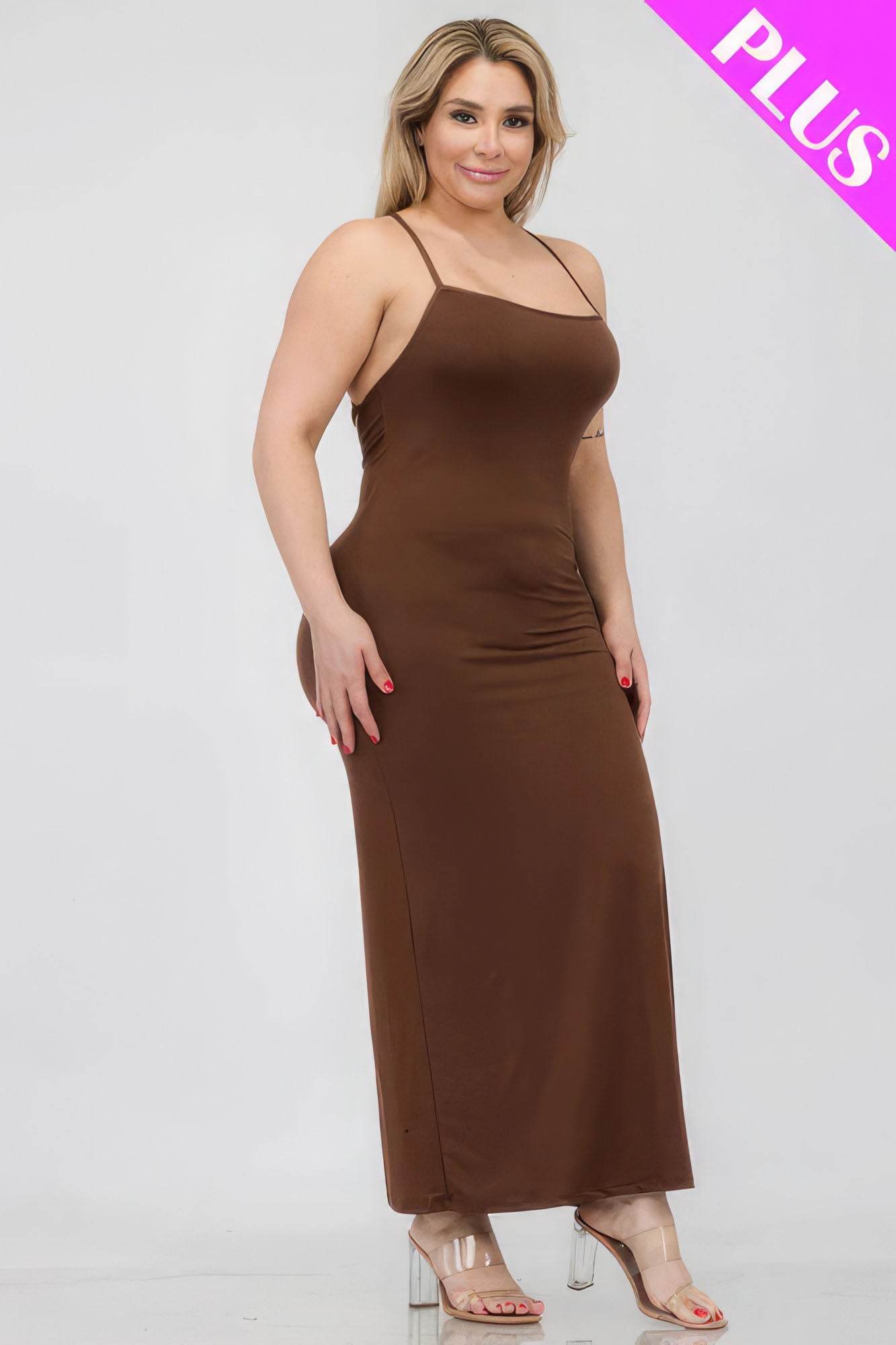 Plus Size Crisscross Back Split Thigh Maxi Dress - DaTrendStore.Com