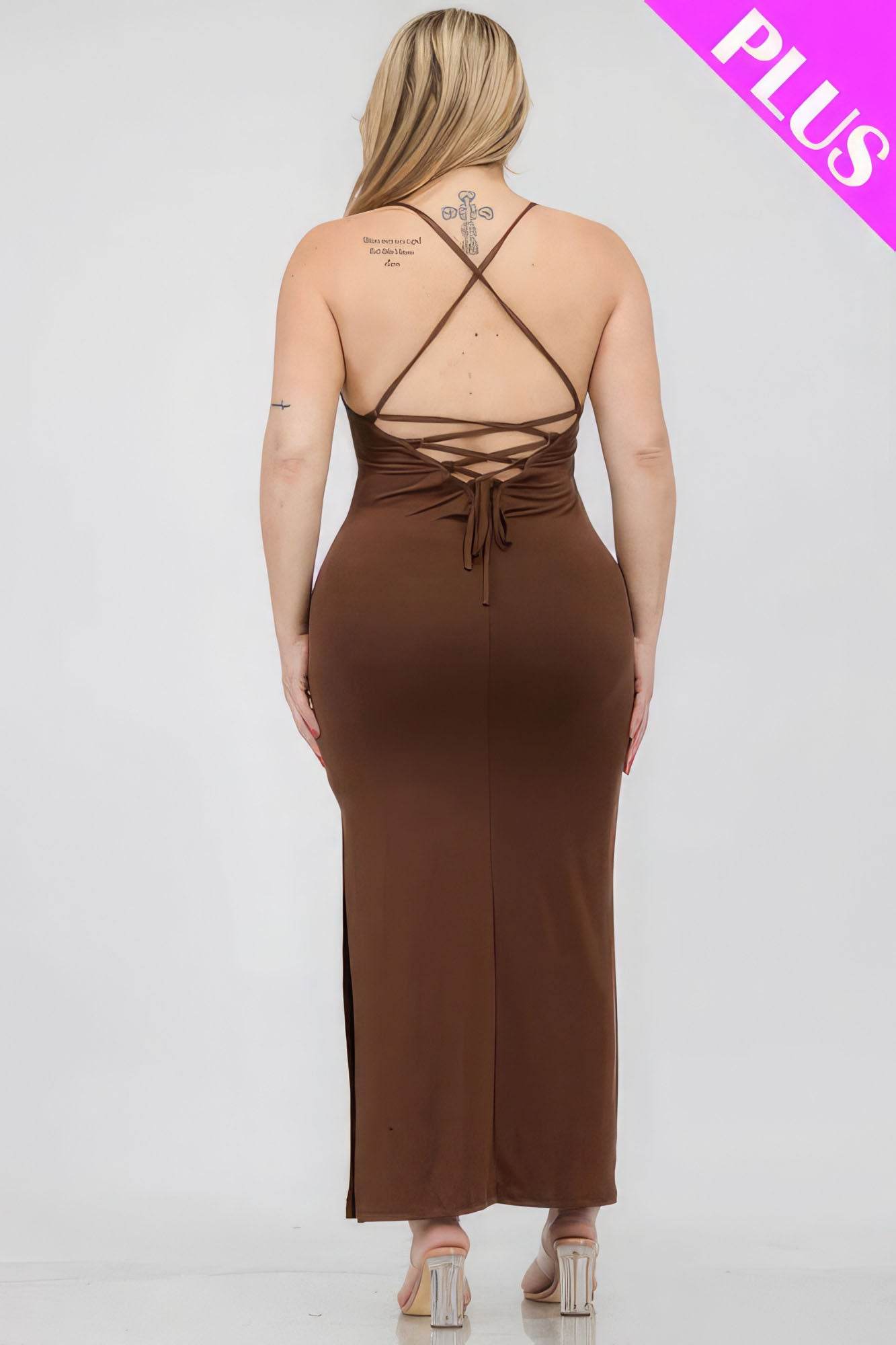Plus Size Crisscross Back Split Thigh Maxi Dress - DaTrendStore.Com