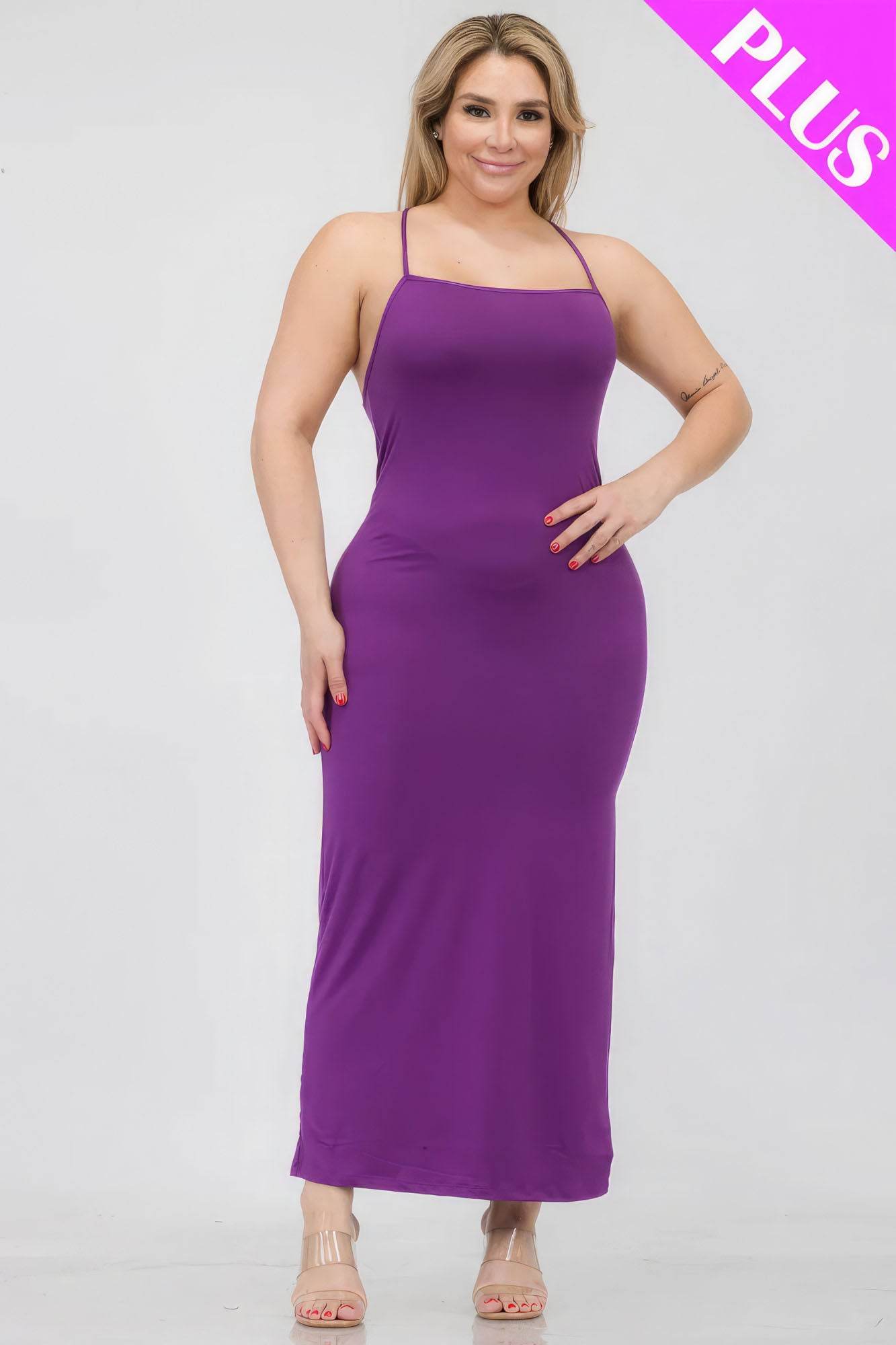 Plus Size Crisscross Back Split Thigh Maxi Dress - DaTrendStore.Com