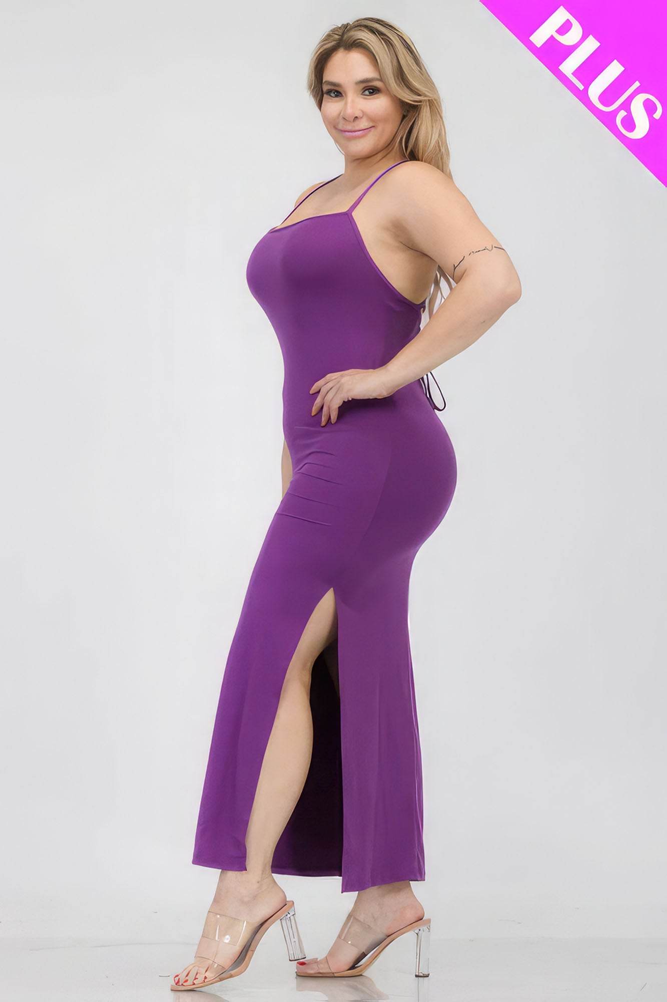 Plus Size Crisscross Back Split Thigh Maxi Dress - DaTrendStore.Com