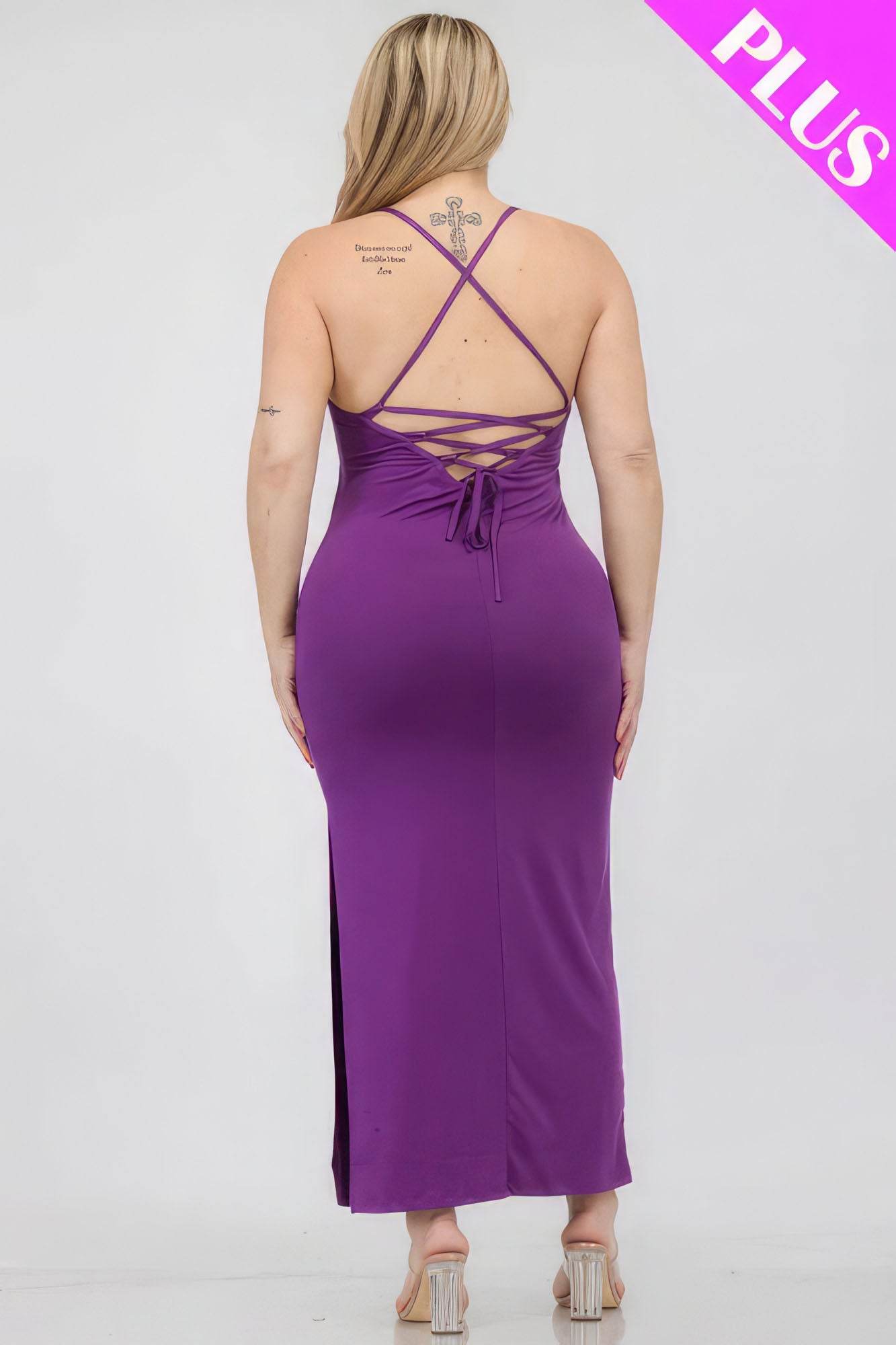 Plus Size Crisscross Back Split Thigh Maxi Dress - DaTrendStore.Com